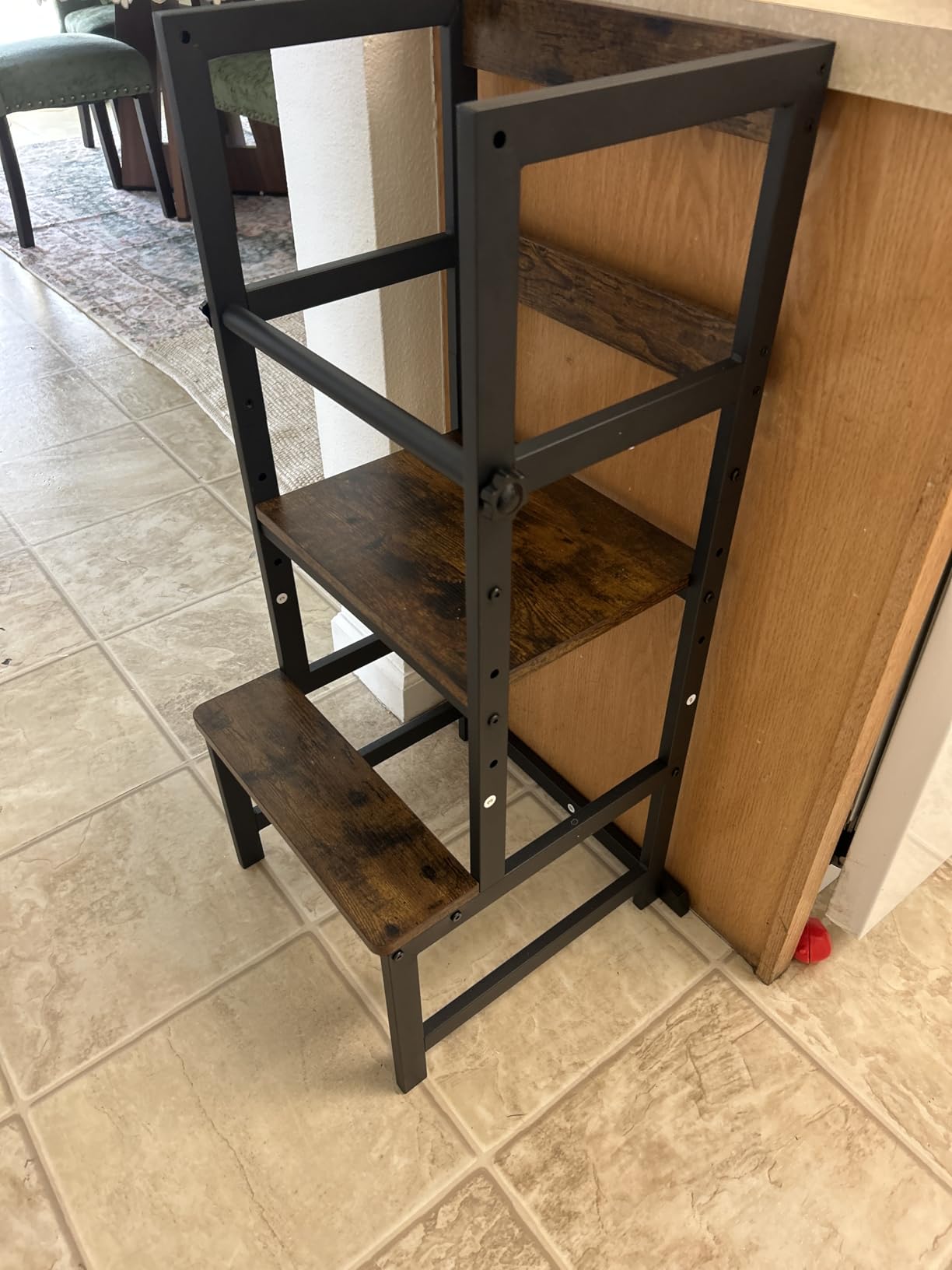 INNOD Kitchen Step Stool for Toddlers, Height Adjustable Toddler Tower with Safety Rail, Steel and Wood Toddler Kitchen Stool Helper Kids customer photo 2