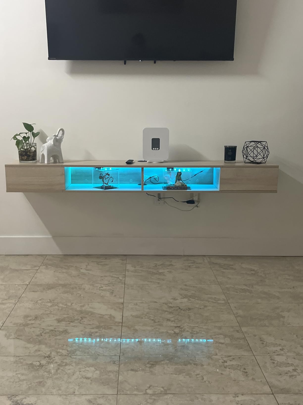 WAMPAT 70 inch Floating Entertainment Center, Black | For TVs Up to 75 inch, Open shelf Storage, Wall Shelf Under TV, Media Console, Living Room customer photo 1
