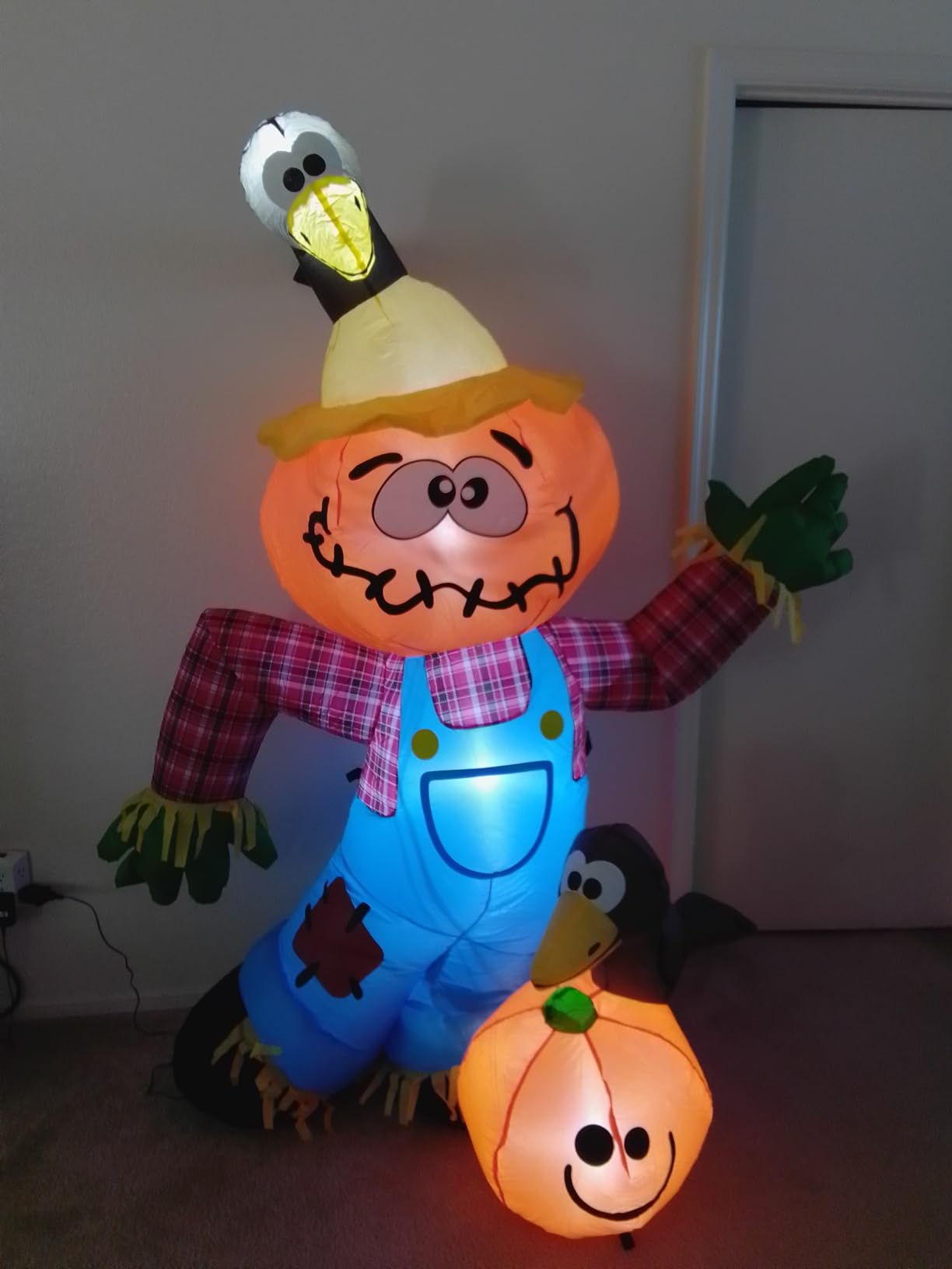 COMIN 6FT Thanksgiving Inflatables Fall Harvest Scarecrow Outdoor Decor | Built-in LEDs and fall harvest scarecrow with crows and pumpkin for Thanksgiving lawn, garden, porch and party displays customer photo 2