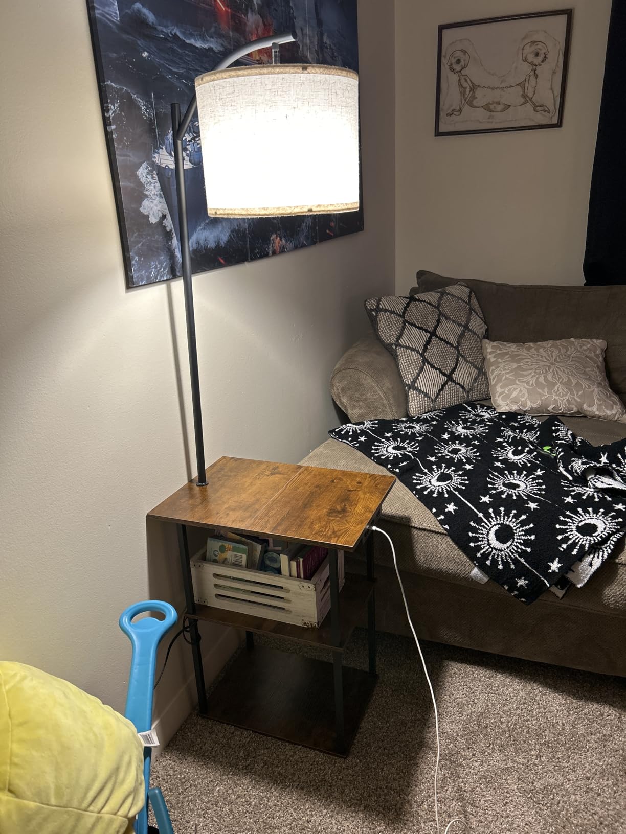 PESRAE Floor Lamp with Table, End Tables with Charging Station | USB, Type-C & AC Outlet; 3 Color Temperatures 9W LED Bulb, Modern Side Table with 3 Shelves for Living Room, Bedroom customer photo 2