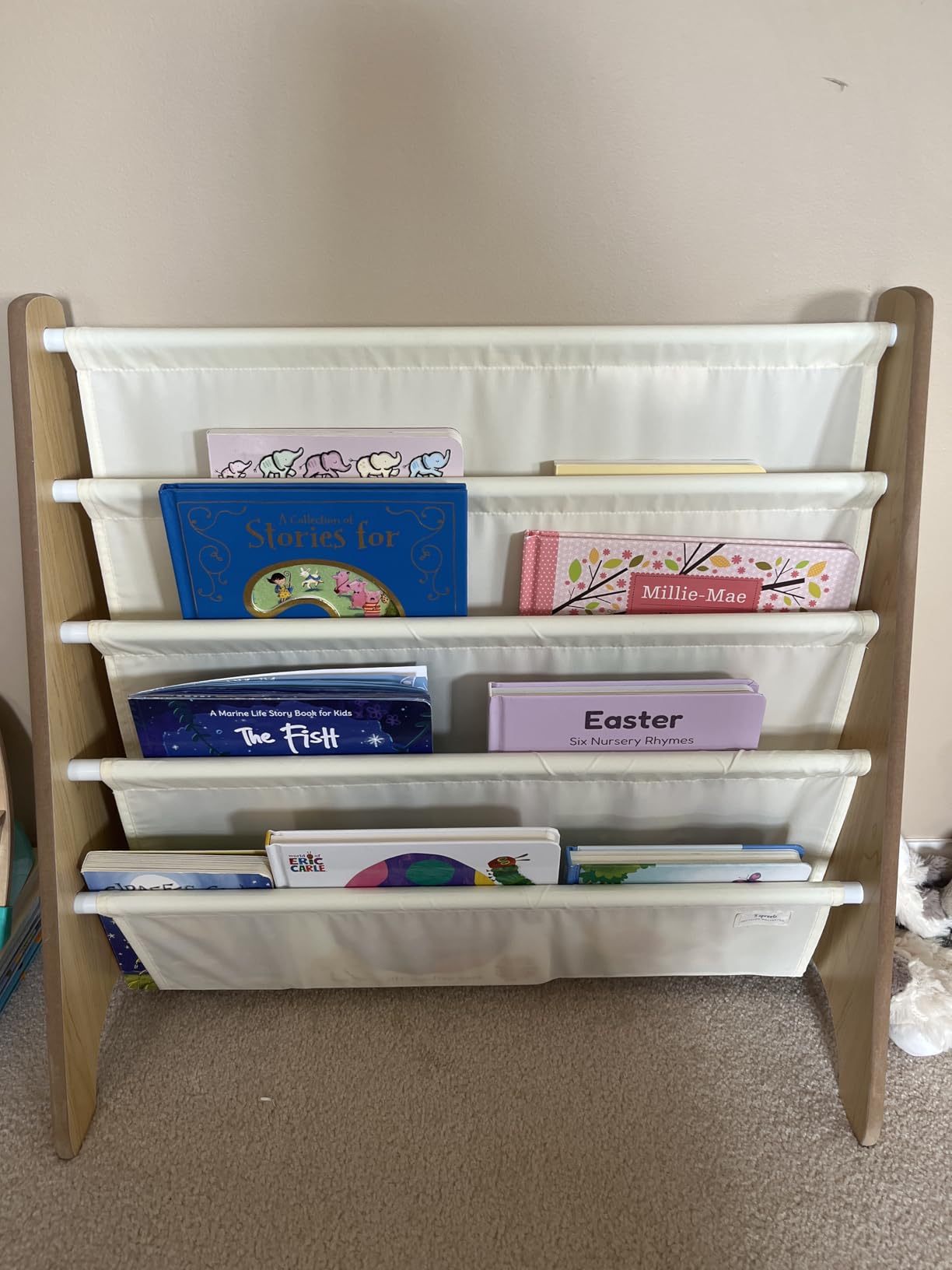 3 Sprouts Recycled Kids Bookshelf, Holds 35 Books, 4-Tier, Gingham Beige customer photo 1