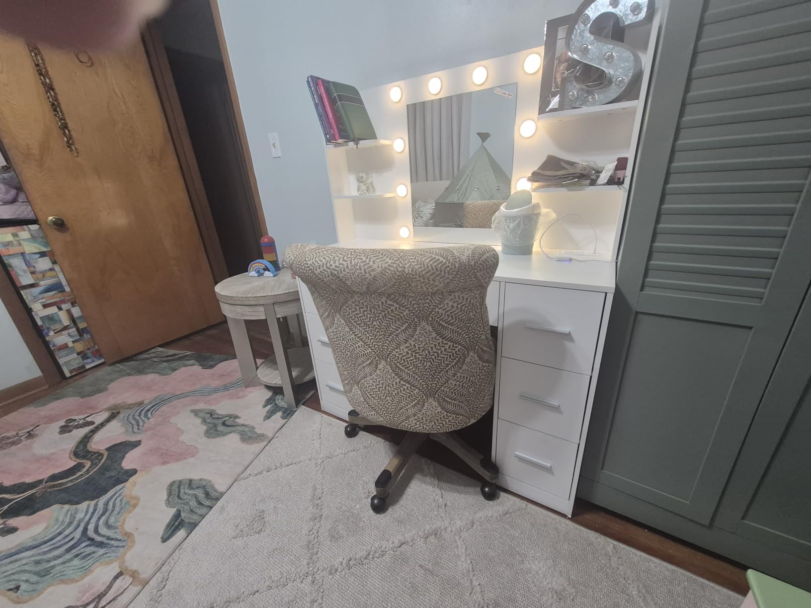 YESHOMY Vanity Desk with Mirror, Outlet, 10 Lights & 7 Drawers,Pure White | Lighted Mirror with 3 Color Modes,Makeup Table,Large Storage Capacity,Available for bedroom customer photo 1