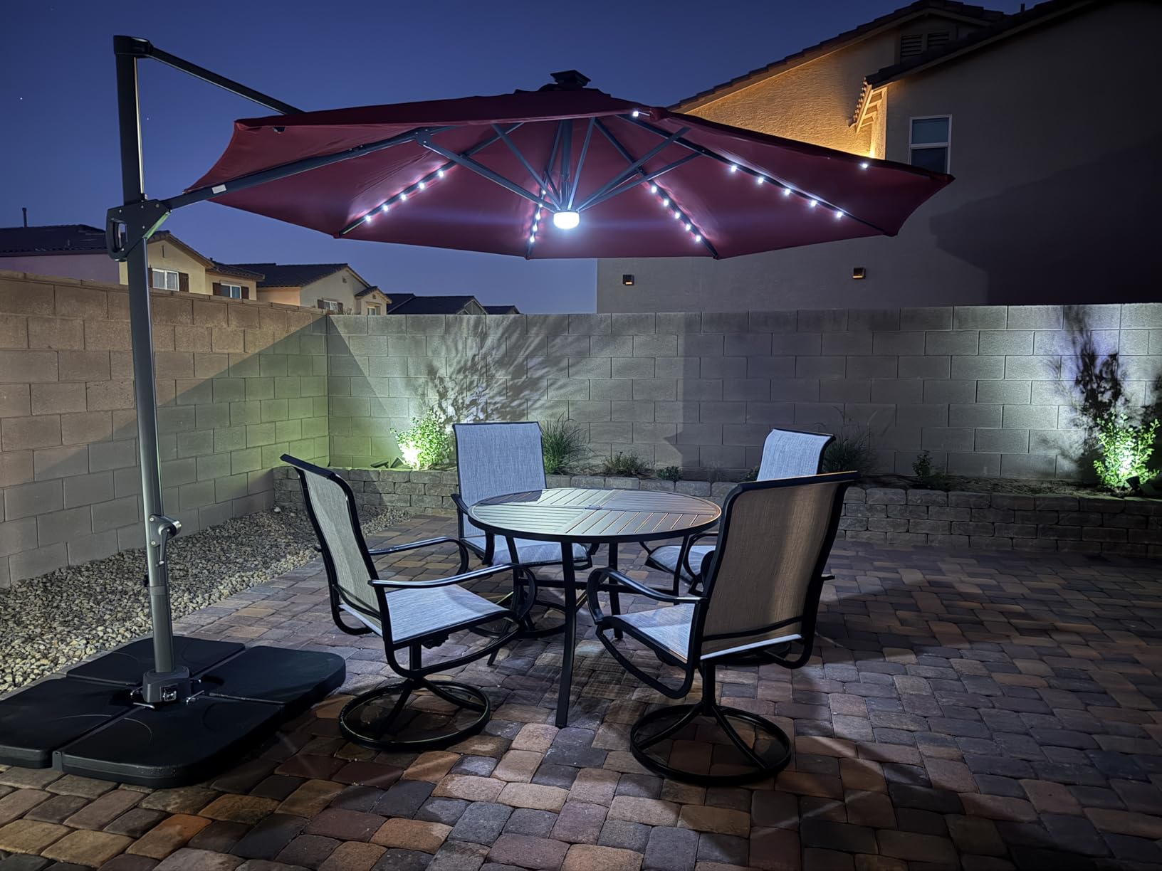 Best Choice Products 10ft Solar LED Cantilever Patio Umbrella, 360-Degree Rotation Hanging Offset Market Outdoor Sun Shade for Backyard, Deck, Poolside w/Lights, Easy Tilt, Cross Base - Ivory customer photo 1