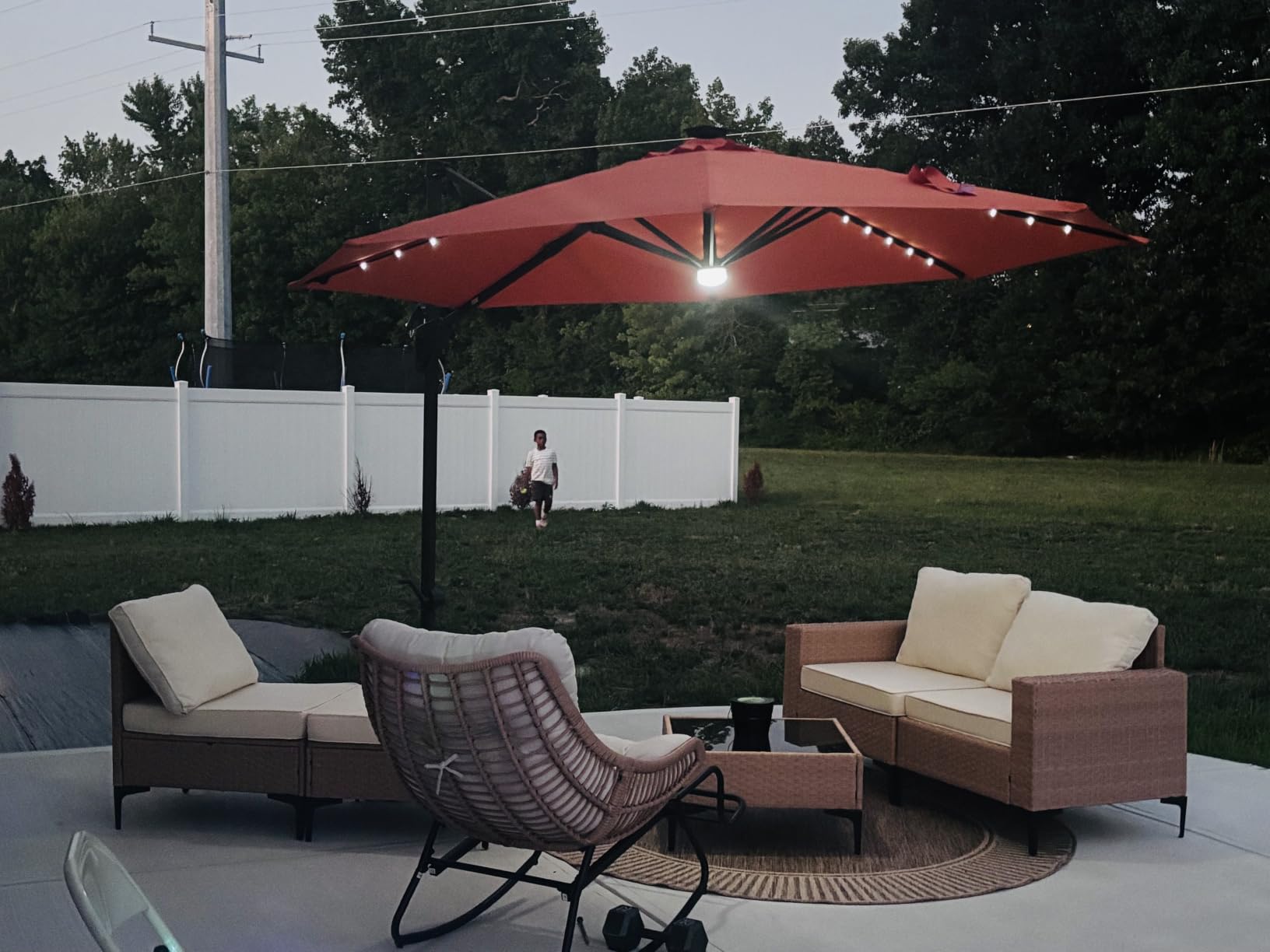 Best Choice Products 10ft Solar LED Cantilever Patio Umbrella, 360-Degree Rotation Hanging Offset Market Outdoor Sun Shade for Backyard, Deck, Poolside w/Lights, Easy Tilt, Cross Base - Ivory customer photo 2