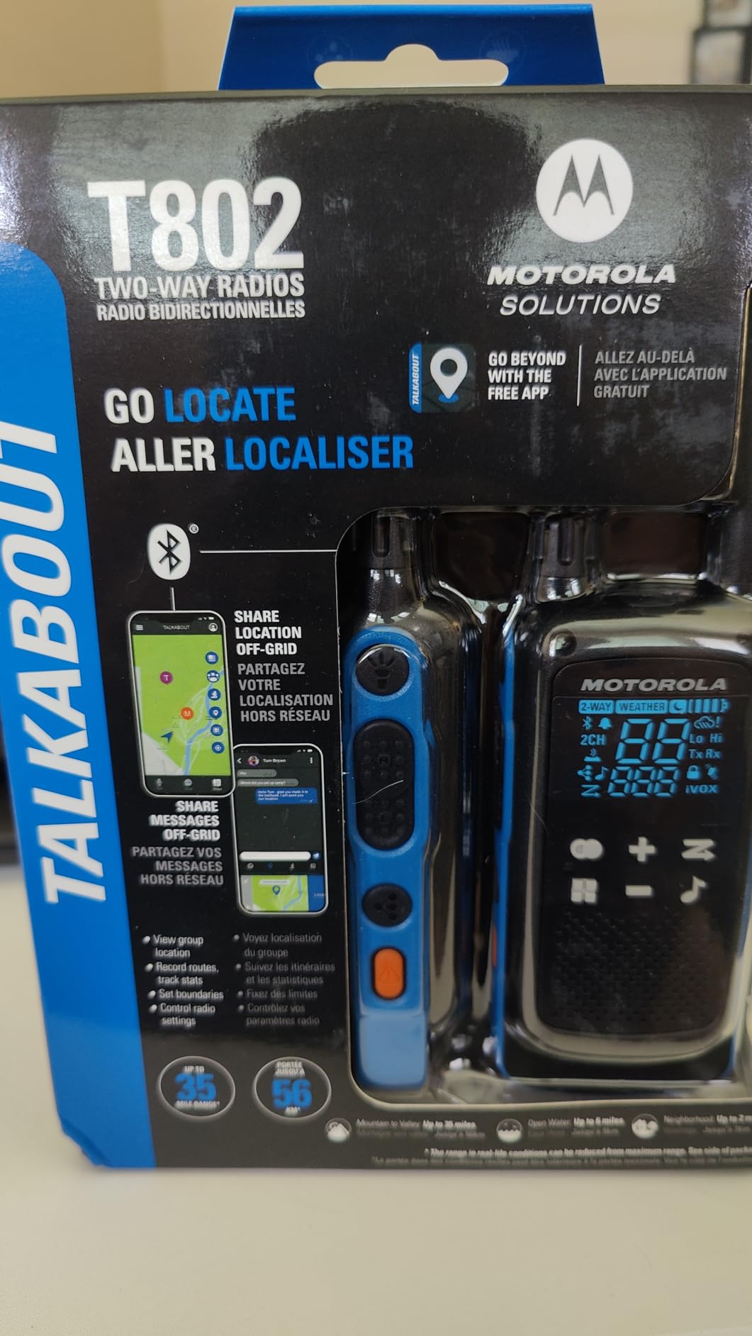 Motorola Solutions, Portable FRS, T802, Talkabout, Two-Way Radios Waterproof IP54 Walkie Talkie Emergency Preparedness, Rechargable, 22 Channel, 35 Mile, Black W/Blue, 2 Pack customer photo 2