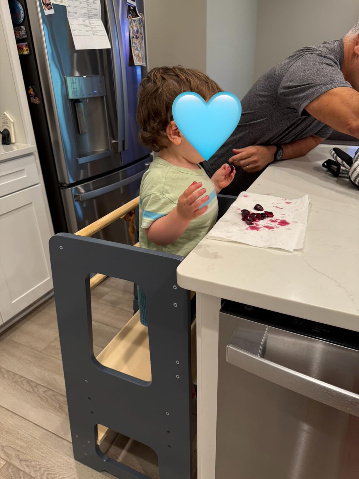 Toddler Tower for Kids, Adjustable Wooden Standing Tower & Kitchen Step Stool, Anti-Tip Montessori Tower with Removable Safety Rails - Sustainable Reclaimed Wood (White) customer photo 1