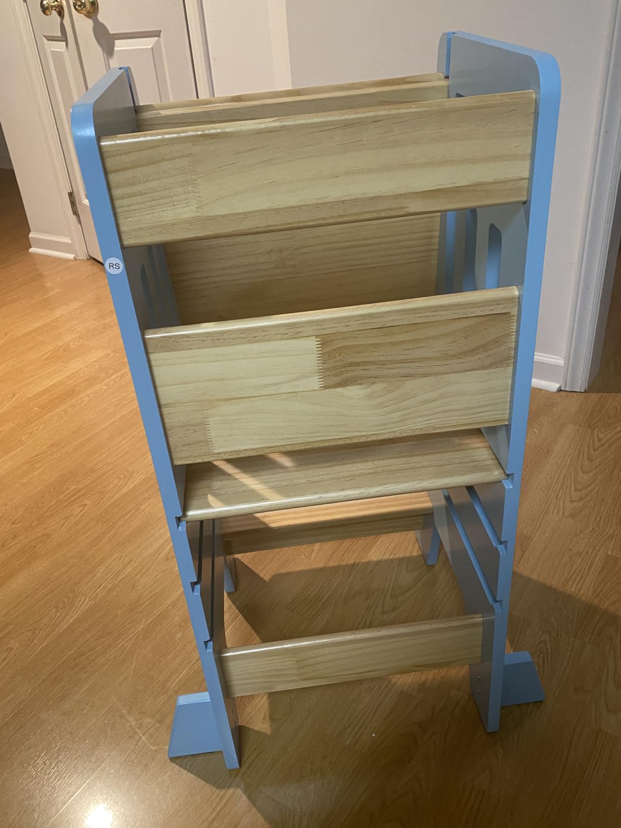 Toddler Tower with Sliding Door - 3 Adjustable Heights - 2026 Design Gray | Non-slip strips on the steps, padded support feet and thick wooden panels customer photo 2