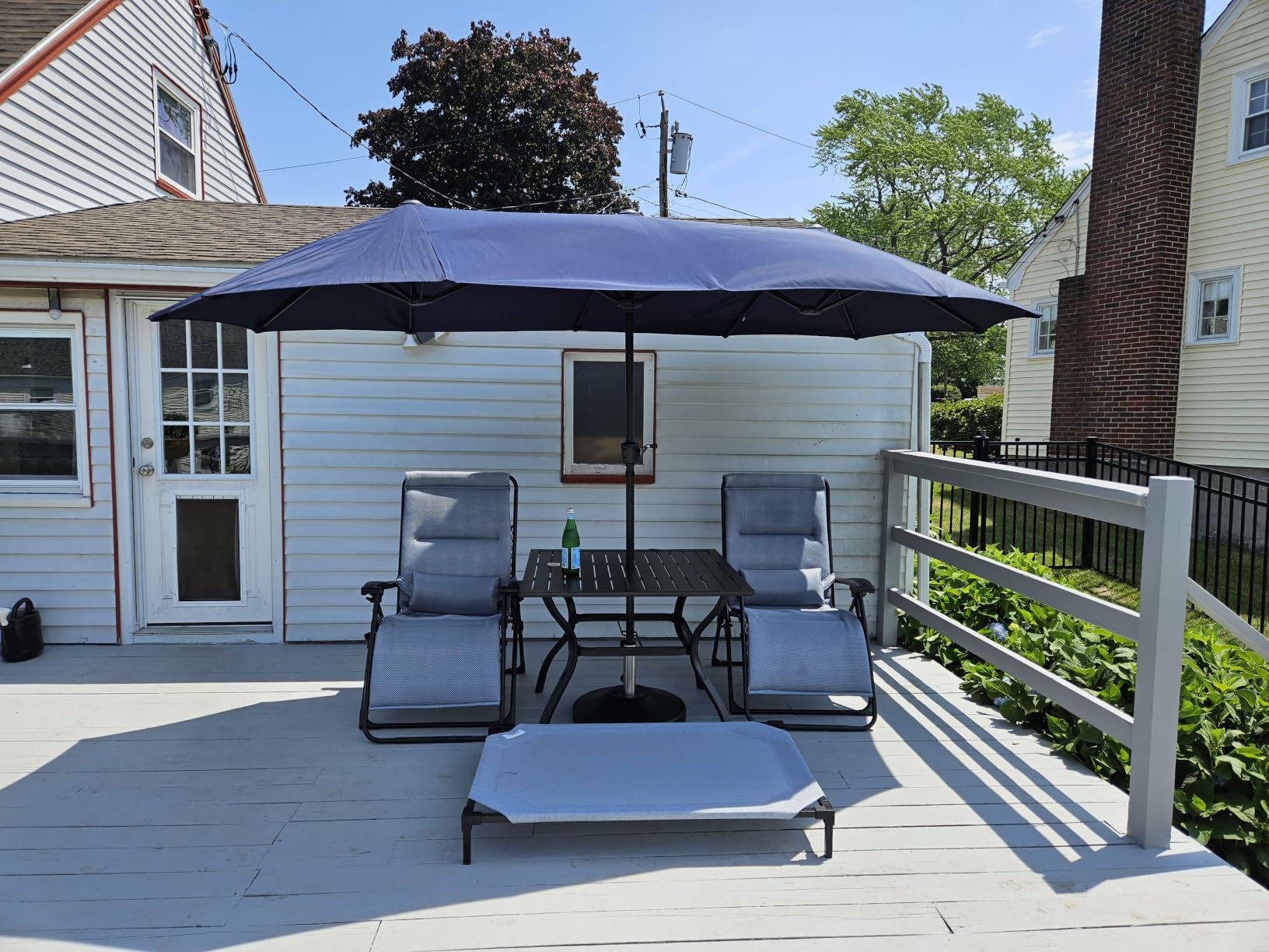 PHI VILLA 13ft Large Outdoor Patio Double-Sided Umbrella, Rectangle, Grey | 13x6.5 ft shade, rectangular, patio table market umbrella, triple head, UV blocking, with crank handle, for deck, outside customer photo 1