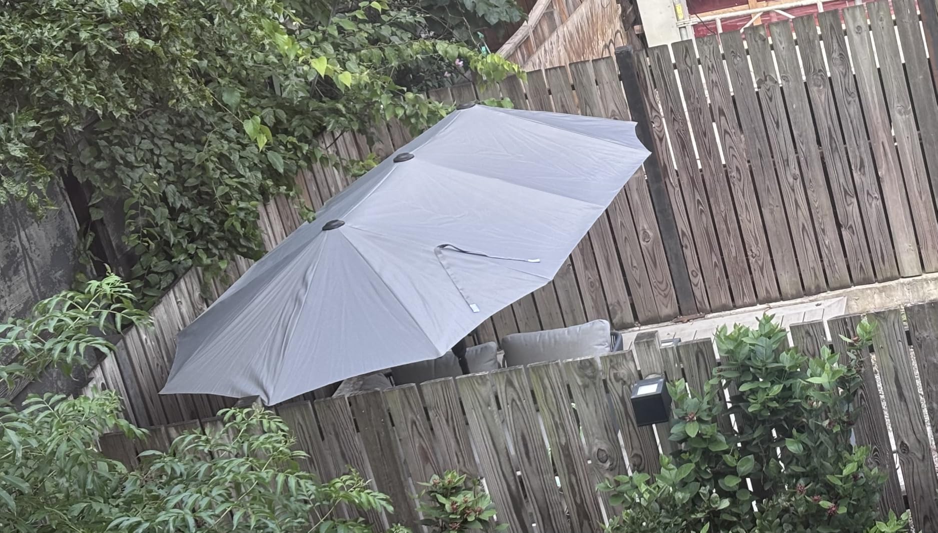 PHI VILLA 13ft Large Outdoor Patio Double-Sided Umbrella, Rectangle, Grey | 13x6.5 ft shade, rectangular, patio table market umbrella, triple head, UV blocking, with crank handle, for deck, outside customer photo 2