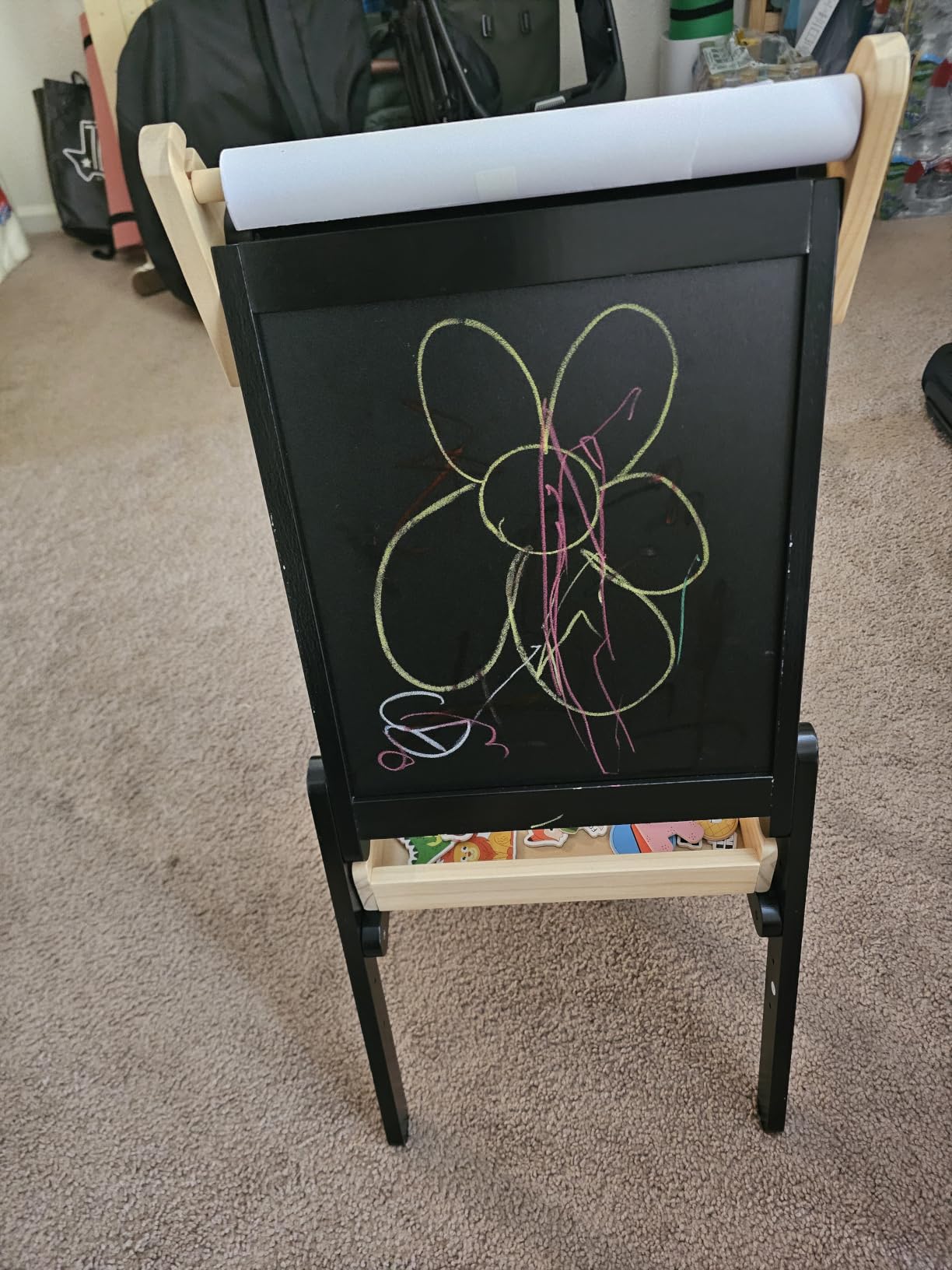 3 in 1 Easel for Little Kids with Wood Tray, Double Sided Wooden Easel with Paper Roll, Magnetic Whiteboard & Dry Erase Black Chalkboard, Height Adjustable Painting Standing for Toddlers Childrens 2-5 customer photo 1