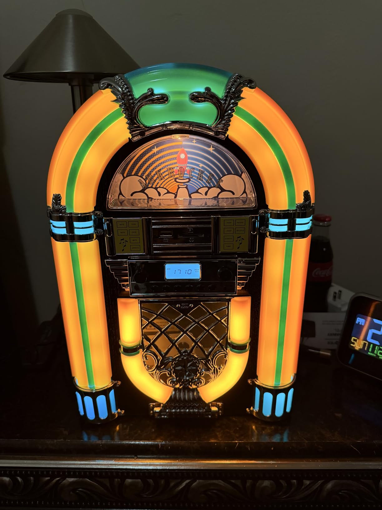 Arkrocket Athena Mini Jukebox/Tabletop CD Player/Bluetooth Speaker/Radio/USB and SD Card Player with Retro LED Lighting System (Black Golden) customer photo 2
