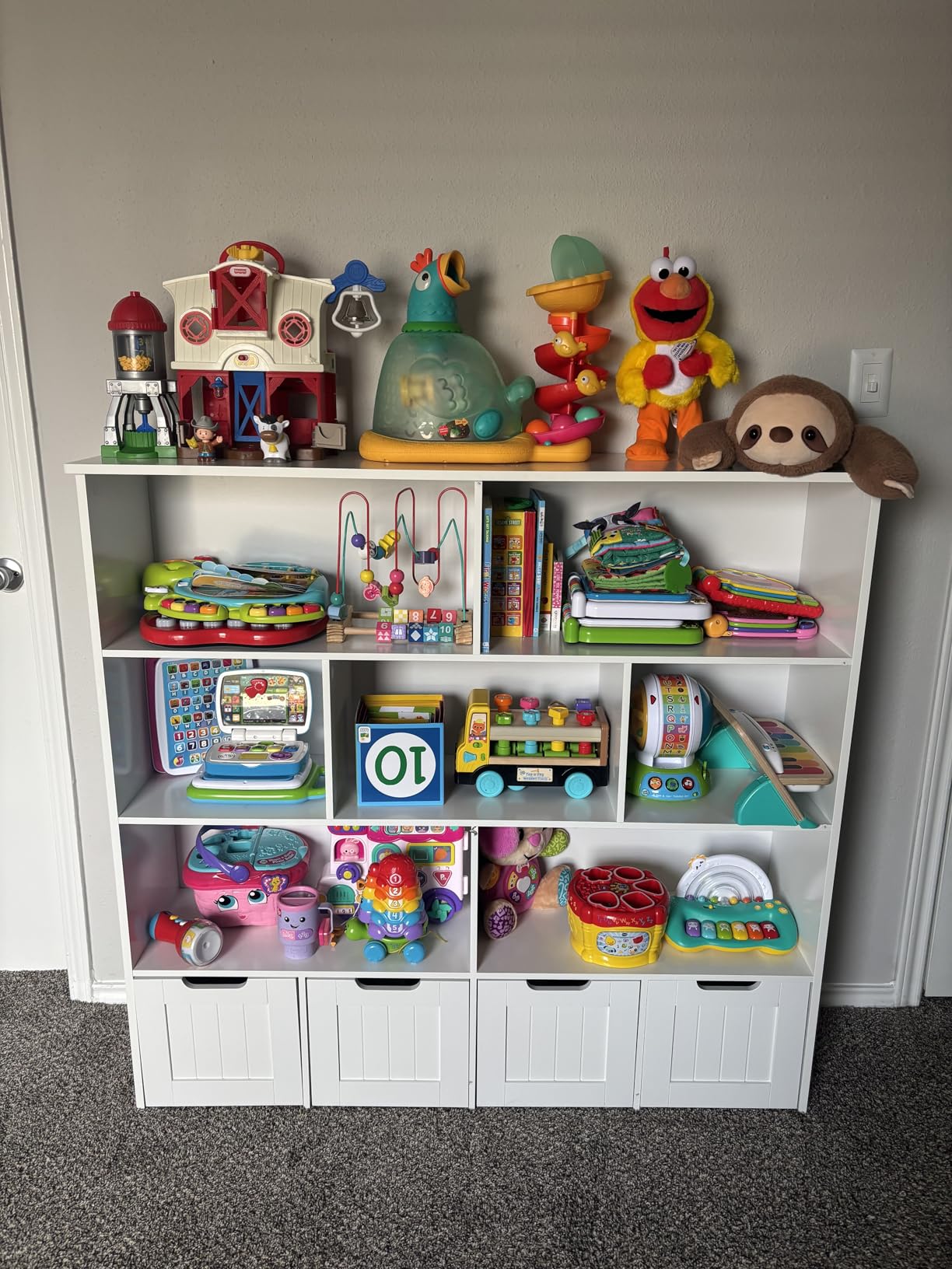 FINETONES Toy Storage Organizer with Movable Drawer Toy Organizer for Kids | Kids Bookshelf and Toy Chest Storage with Hidden Wheels, Toy Organizers and Toy Storage for Playroom, White customer photo 1