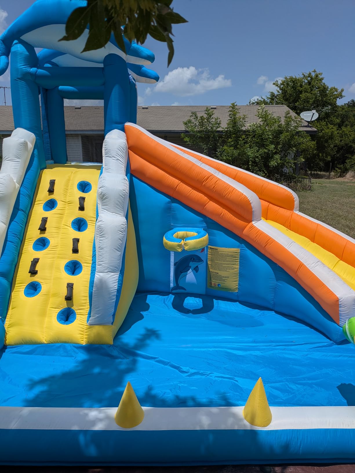 TOAOB Inflatable Water Slide, 5 in 1 Dolphin Inflatable Bounce House for Kids - Climbing Wall Splash Pool Water Cannon Basketball Rim - 480W Blower - for Indoor Outdoor Backyard Birthday Party customer photo 2