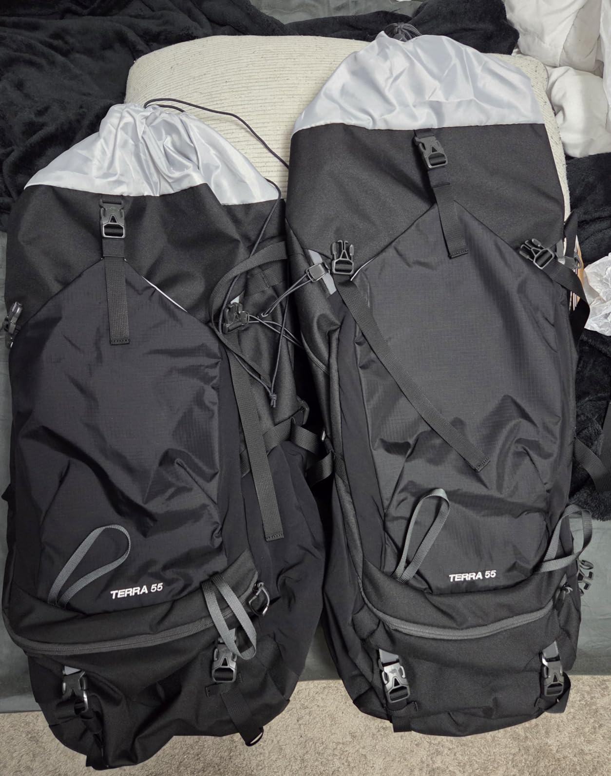 The North Face Terra 55 Backpack - Unisex Hiking Pack, Cinch-Top Opening with Zipper, Pole & Ice Axe Attachments, TNF Black/Asphalt Grey-NPF, Large/X-Large customer photo 1