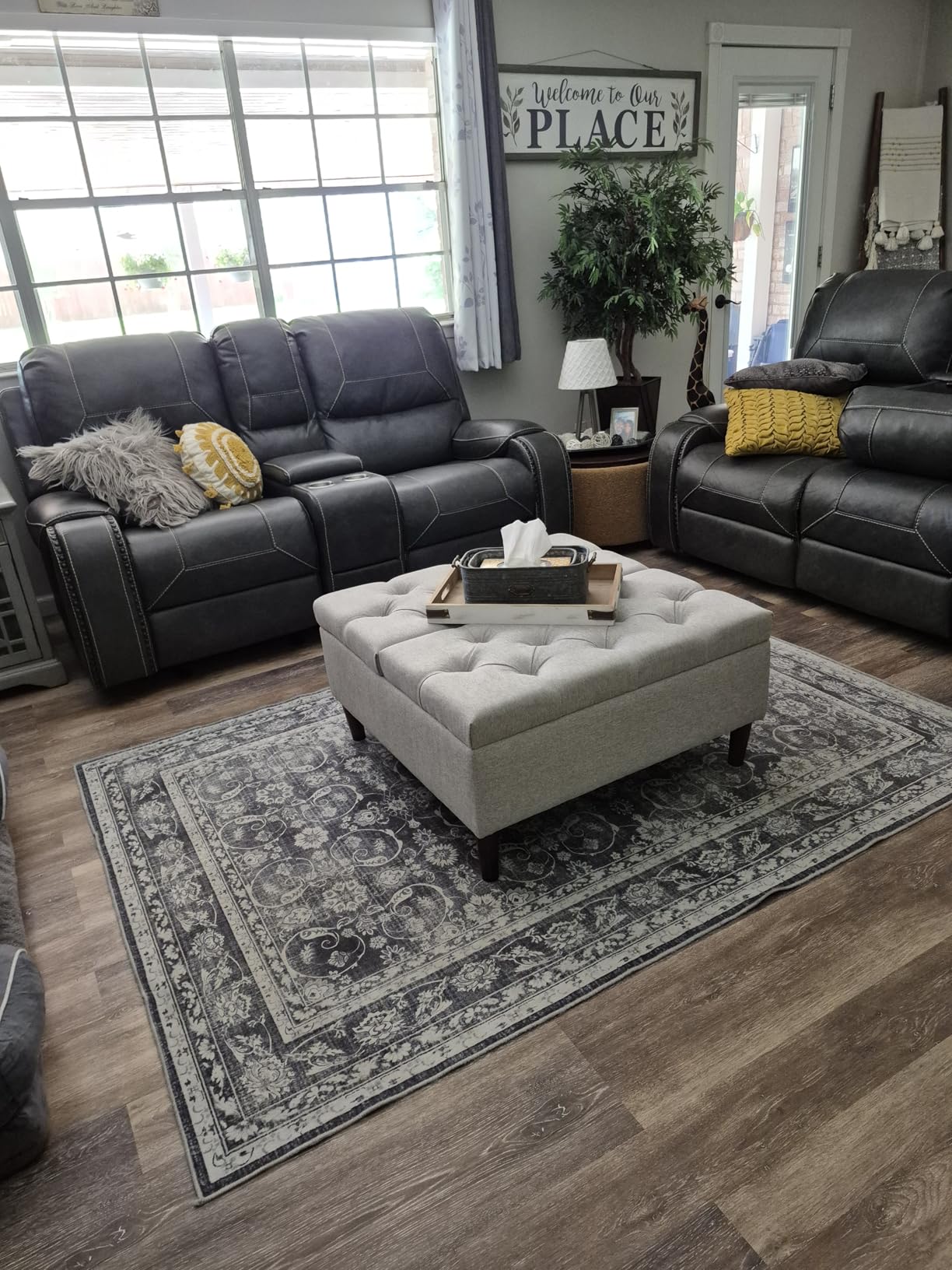 Weture 35 Inch Extra Large Storage Ottoman Coffee Table, No Assembly Required, Oversized Square Ottoman with Storage, Tufted Upholstered Ottomans Coffee Table for Living Room (Fabric, Beige) customer photo 1