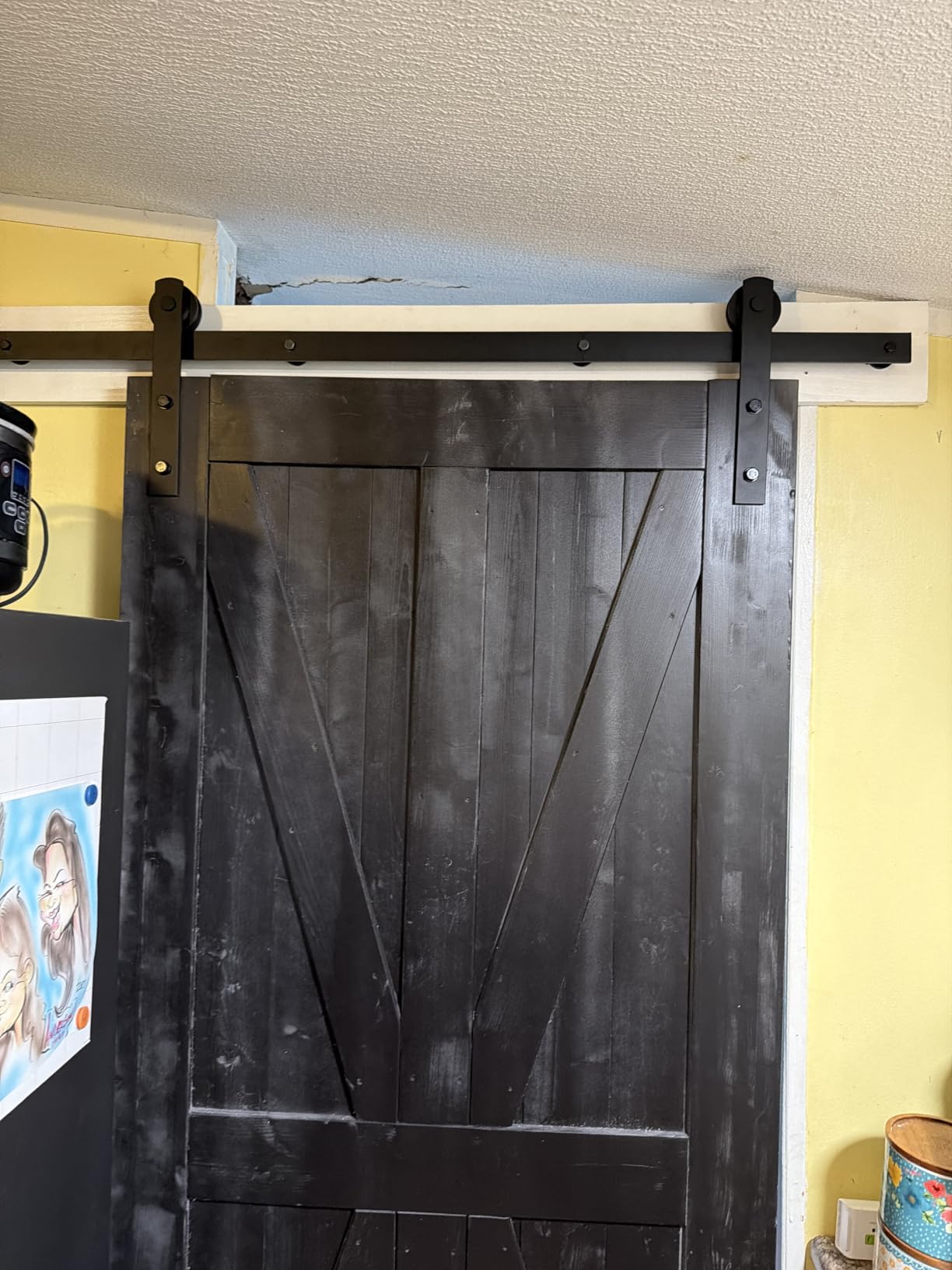 SMARTSTANDARD 6.8 FT Heavy Duty Sturdy Sliding Barn Door Hardware Kit, Black, (Whole Set Includes 1x Pull Handle Set & 1x Floor Guide) Fit 36
