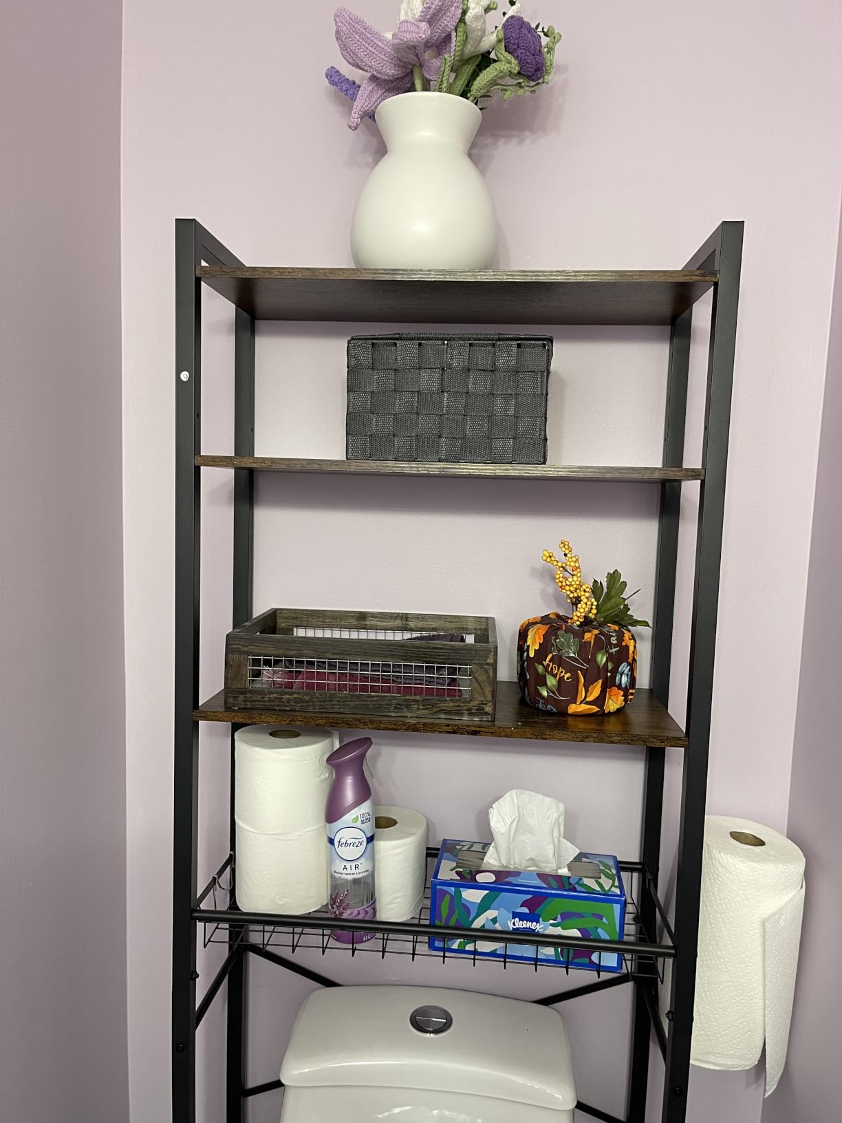 Kalrin Over-The-Toilet Storage Rack, 4-Tier Bathroom Organizer Shelf with Adjustable Shelf and Basket, Vintage Brown customer photo 2