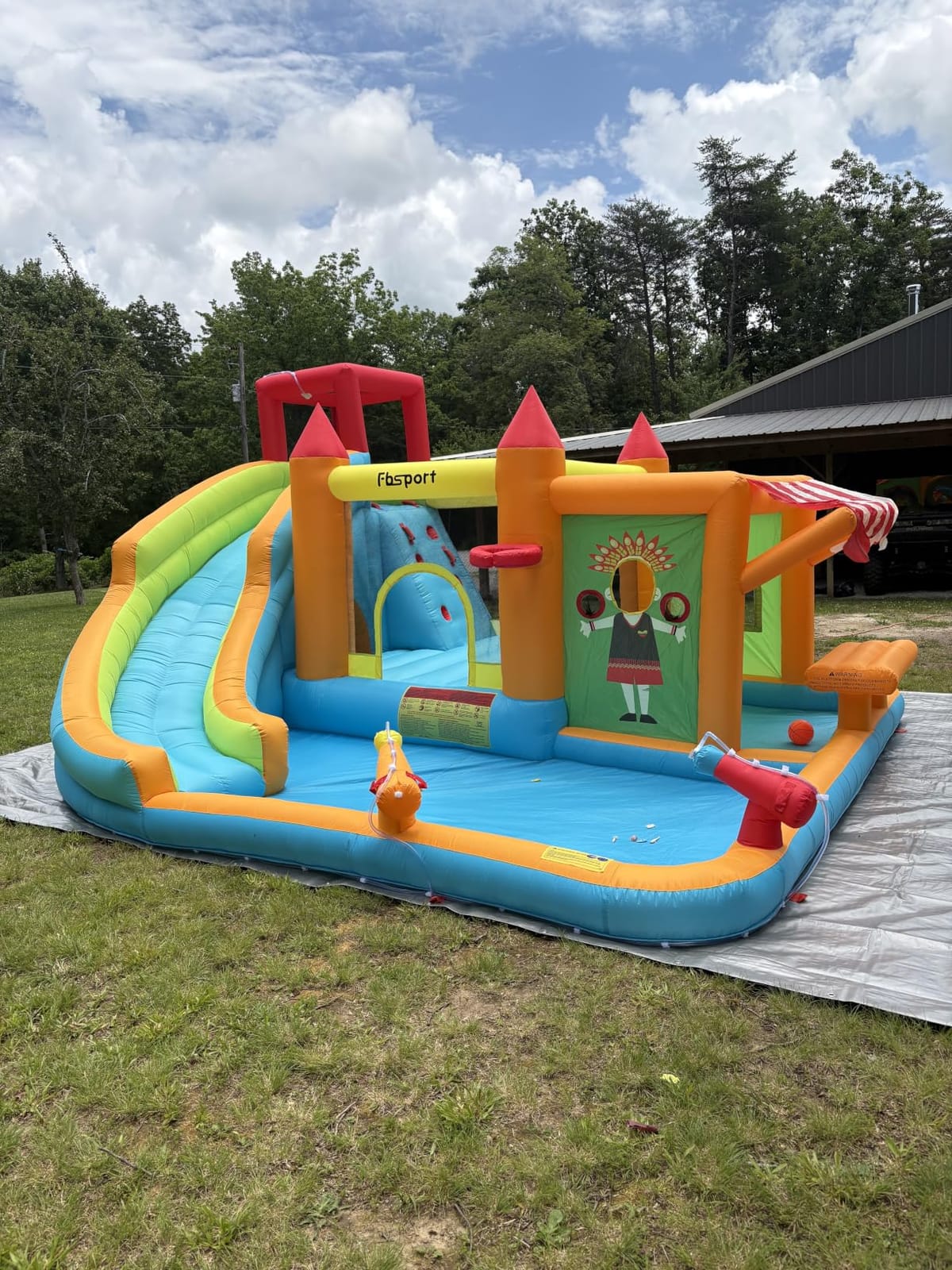 FBSPORT Inflatable Bounce House Water Slide, Bounce House for Kids with Toy Market Stand Splash Pool Bouncer Climbing Wall Water Gun Ball Dart, Bouncy Castle W/620W Blower for Outdoor Indoor, Red customer photo 2