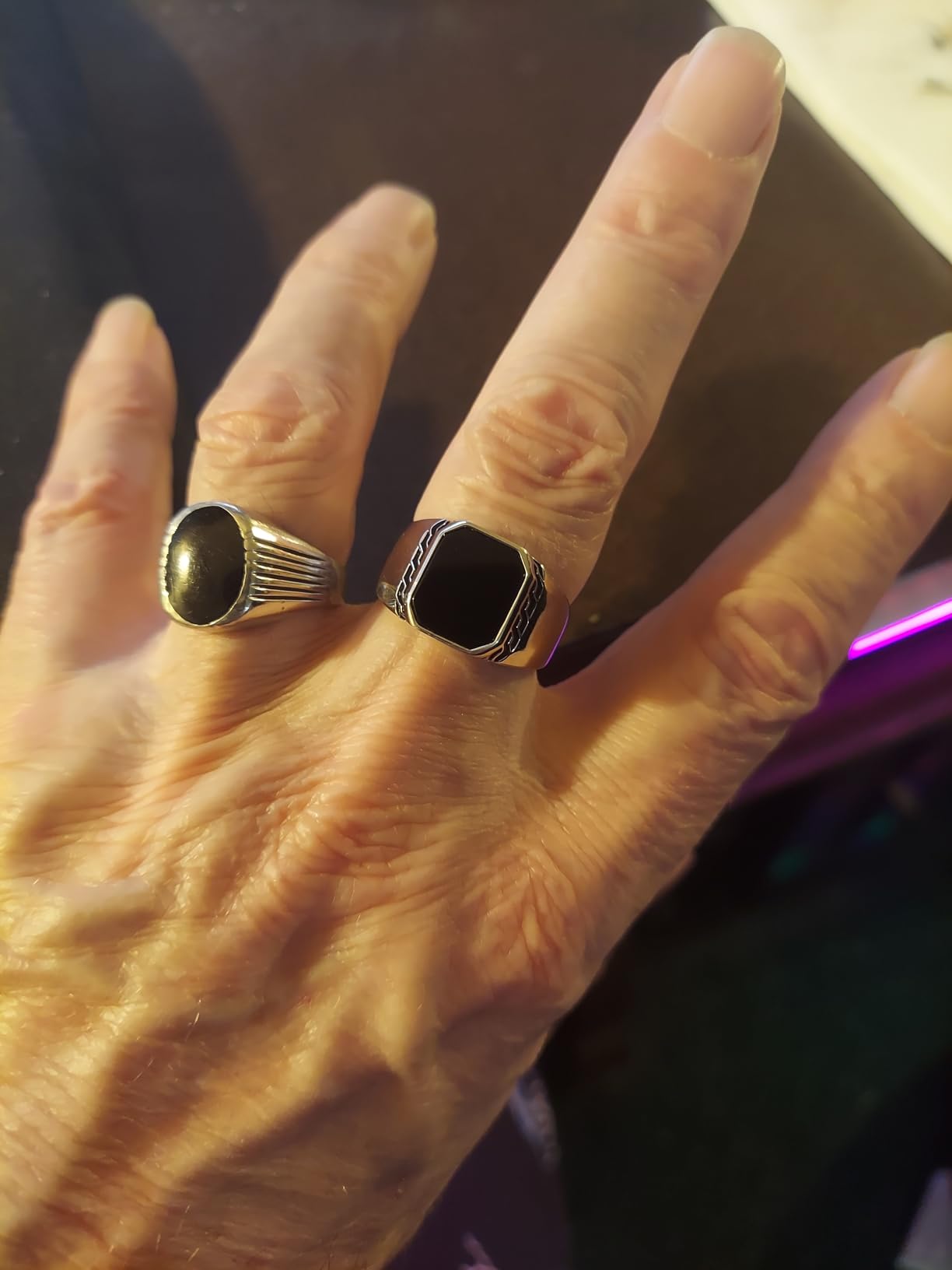 STARCHENIE Men's Genuine Black Onyx/Turquoise/Tiger Eye Sterling Silver Ring Vintage Square Gemstone Signet Pinky Ring for Men Jewelry Gift for Him Size 7-12 customer photo 1