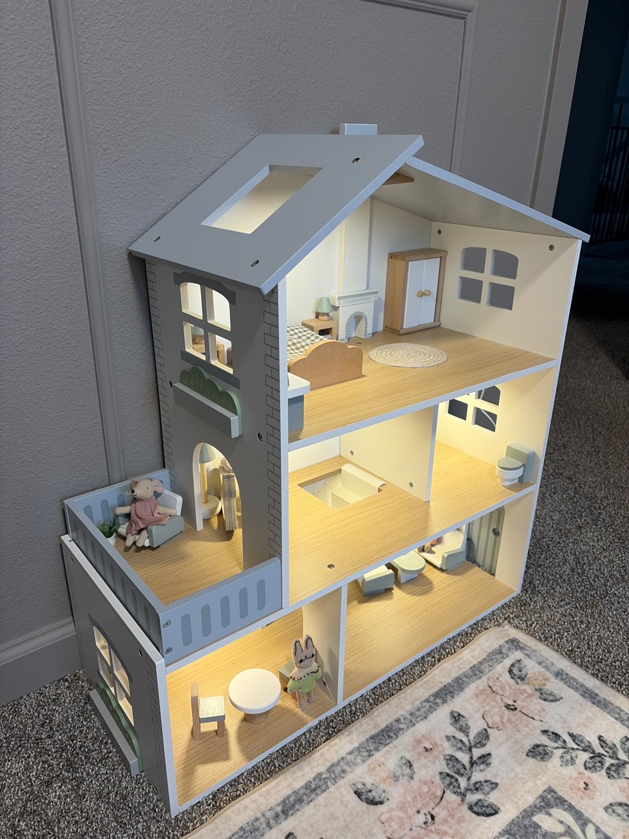 ROBOTIME Wooden Dollhouse with 29 Pcs Furniture, 6 Rooms, Age 3+ | Nordic dollhouse for 4-6in dolls, open design for group play customer photo 1
