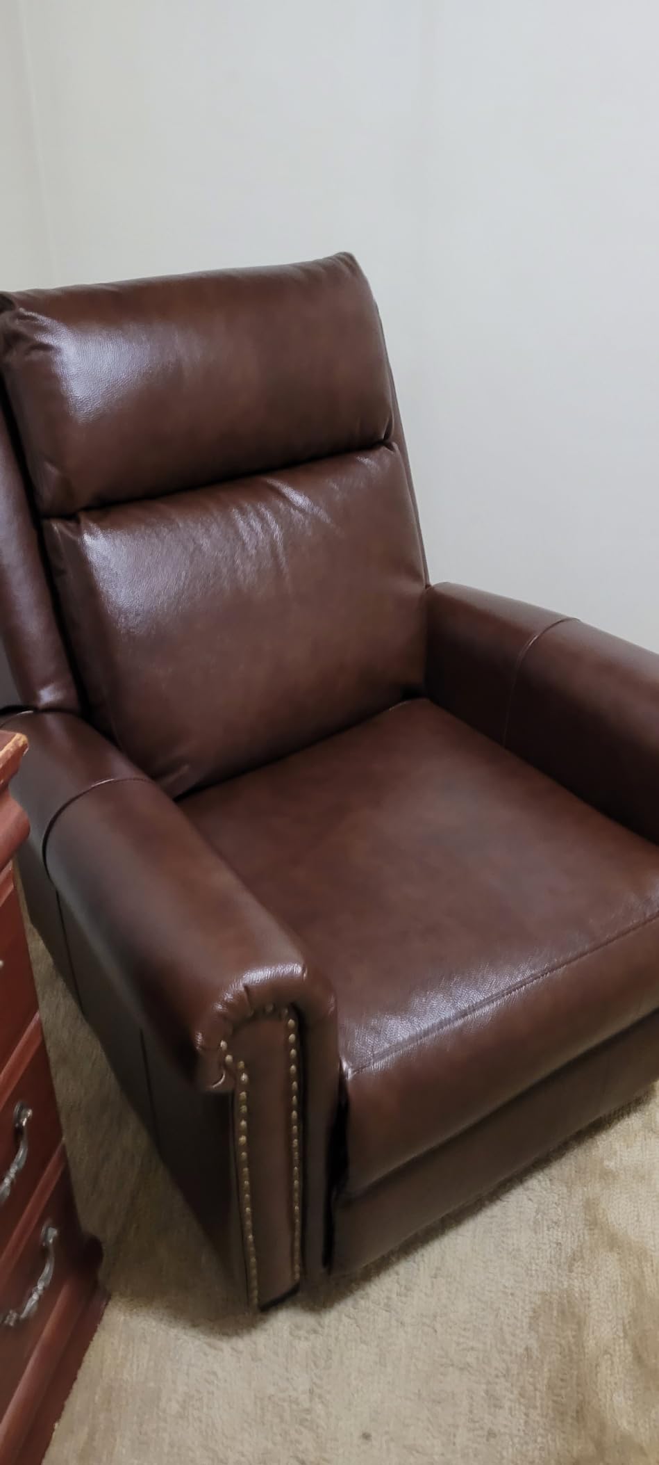 Leather Pushback Recliner Chair, Classic and Traditional Push Back Recliner Chair with Rivet Decoration for Living Room, Adjustable Single Sofa, Brown customer photo 2