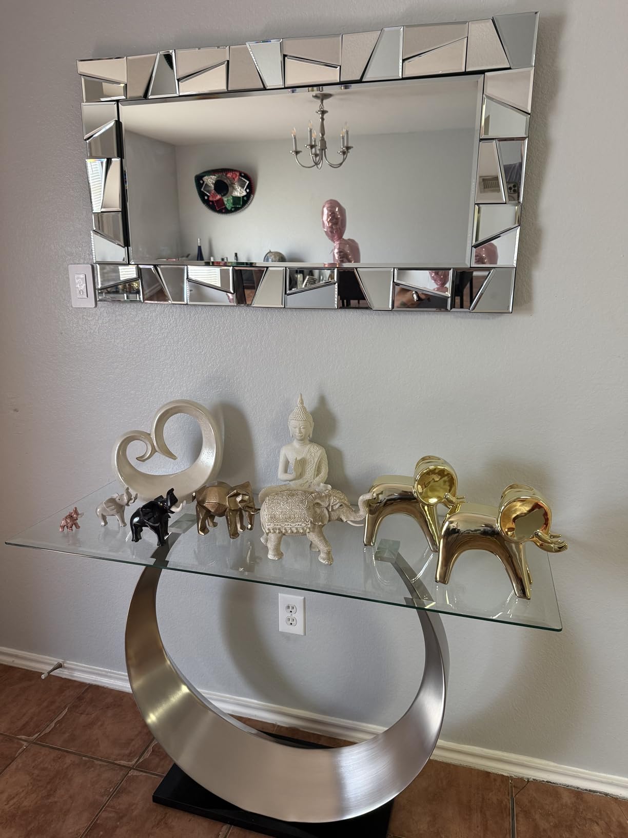 Chende Large Living Room Mirror for Decor, 44'' x 24'' Modern Decorative Wall Mirrors with Uneven Glass Frame, Rectangle Elegant Mirror with Glass Beveled Edge for Entryway, Dining Room, Bedroom customer photo 2