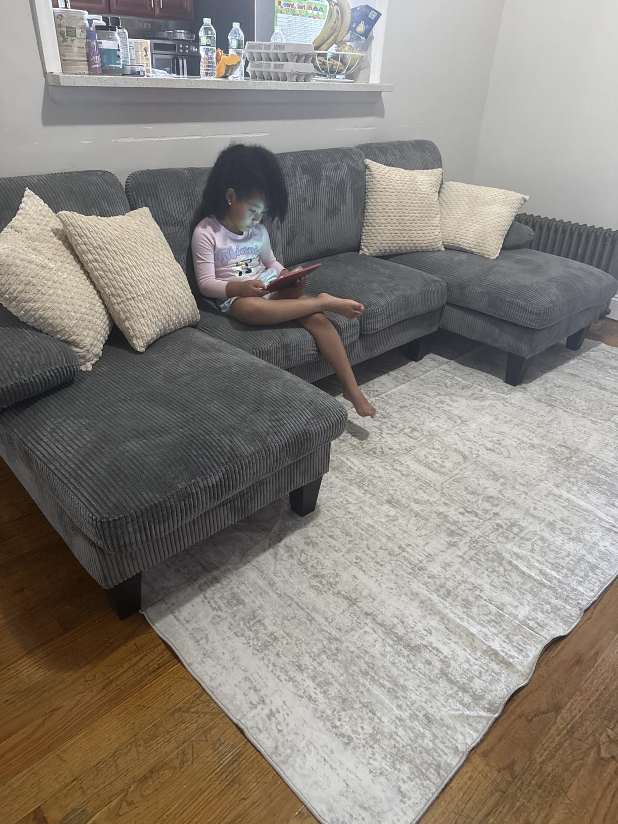 Furmax Sectional Couches for Living Room, Chenille, Grey | U-Shaped Sofa Couch with Linen Fabric, 4 Seat Sofa Set with Double Chaise for Apartment customer photo 1