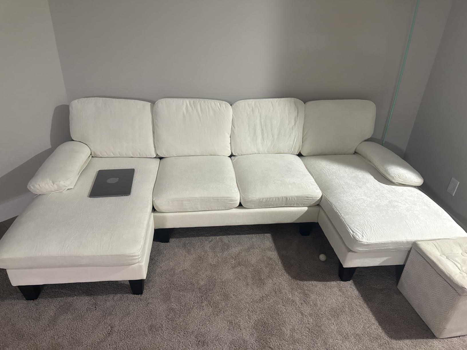 Furmax Sectional Couches for Living Room, Chenille, Grey | U-Shaped Sofa Couch with Linen Fabric, 4 Seat Sofa Set with Double Chaise for Apartment customer photo 2