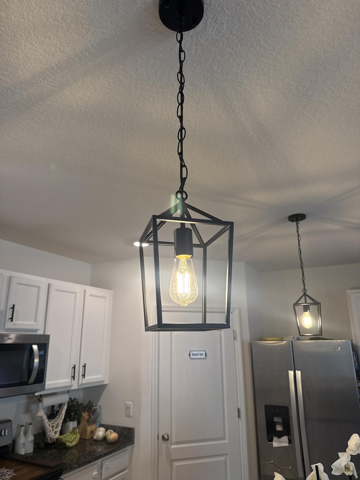 Sheetea 2-Pack Farmhouse Pendant Lights Kitchen Island, Black Pendant Light Fixtures Hanging Lamp for Dining Room, Modern Kitchen Pendant Lighting Over Island, Metal Cage Design customer photo 2
