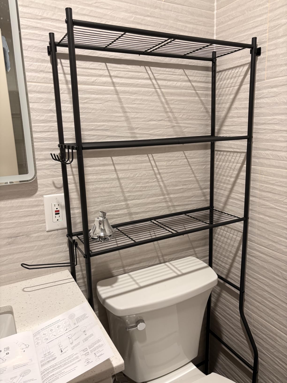 GloTika 3-Tier Over Toilet Storage with Anti-Tilt Safety System - 150lb Total Capacity Metal Bathroom Shelves customer photo 1