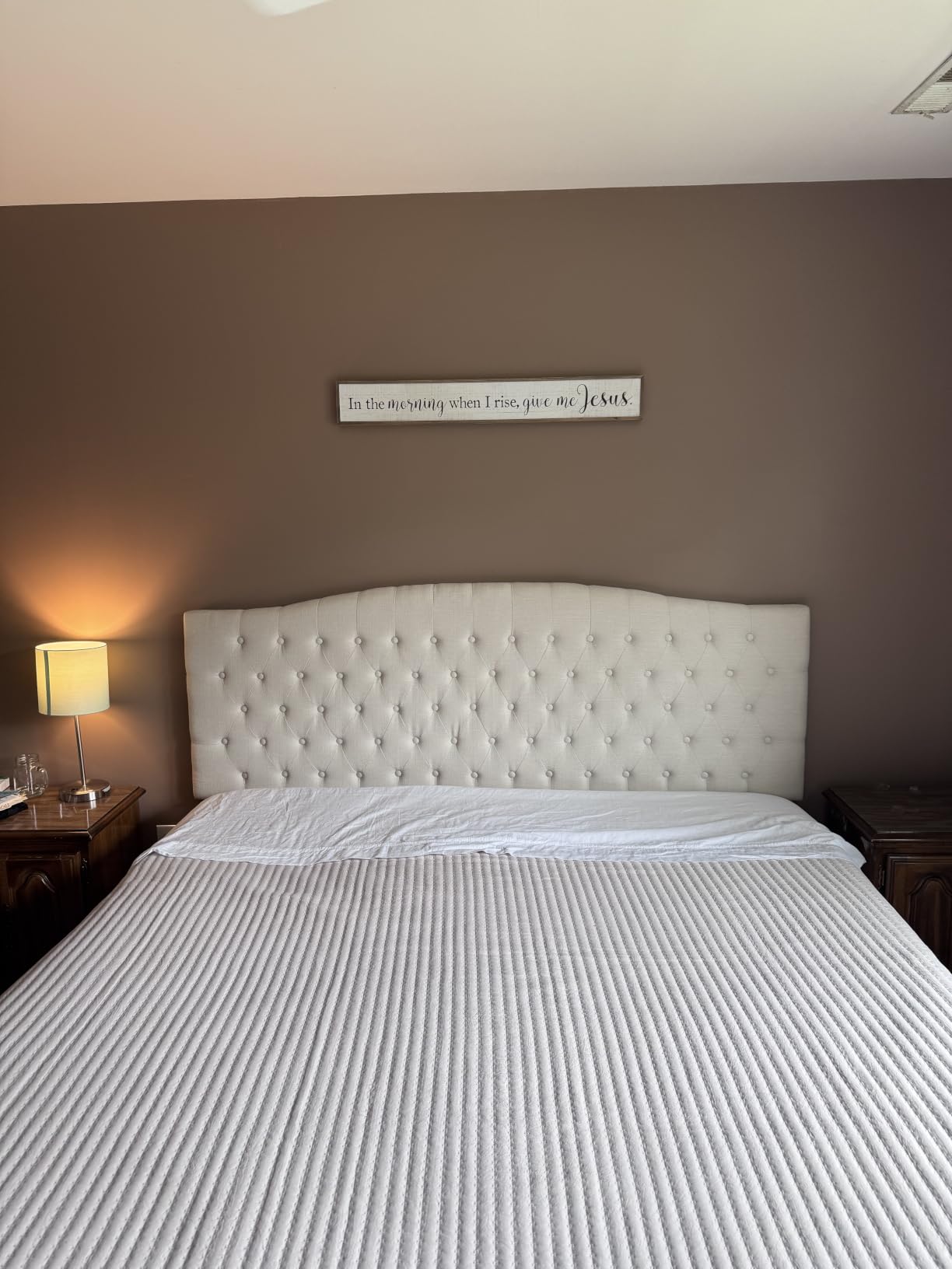 Furpopup Linen Upholstered Headboard King/Cal King Size Latest Model Wall Mount, Bed Frame Mount, High-Density Sponge Padding, Luxury Texture Easy Assembly Comfort and Style - Ivory customer photo 2