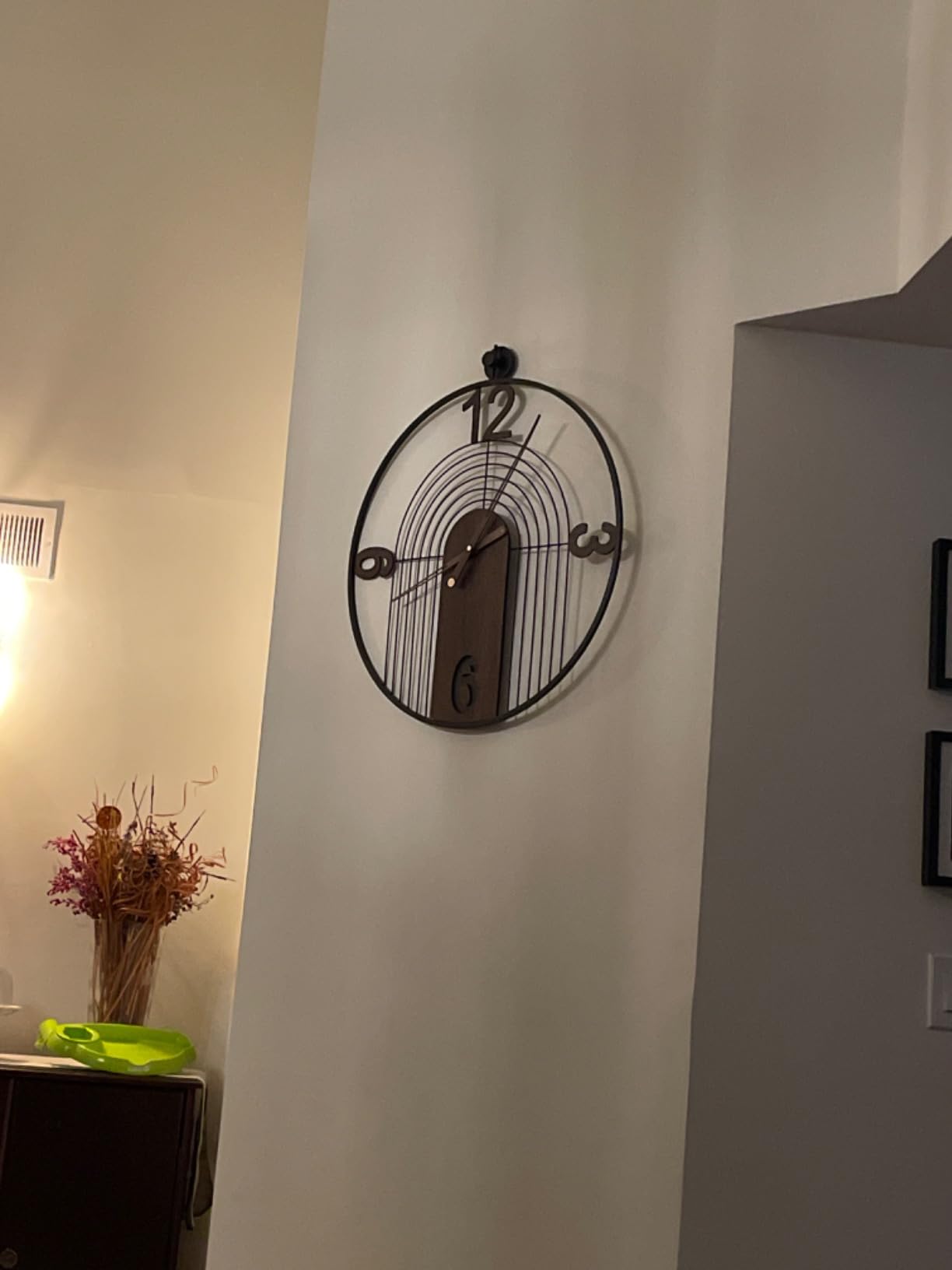 Modern Large Walnut Dial Wall Clock, Wood Metal Frame Silent Non Ticking Wall Clocks Decoration for Living Room, Bedroom, Kitchen, Study, Handmade Home Decor Present Idea, 29.5 Inch customer photo 1