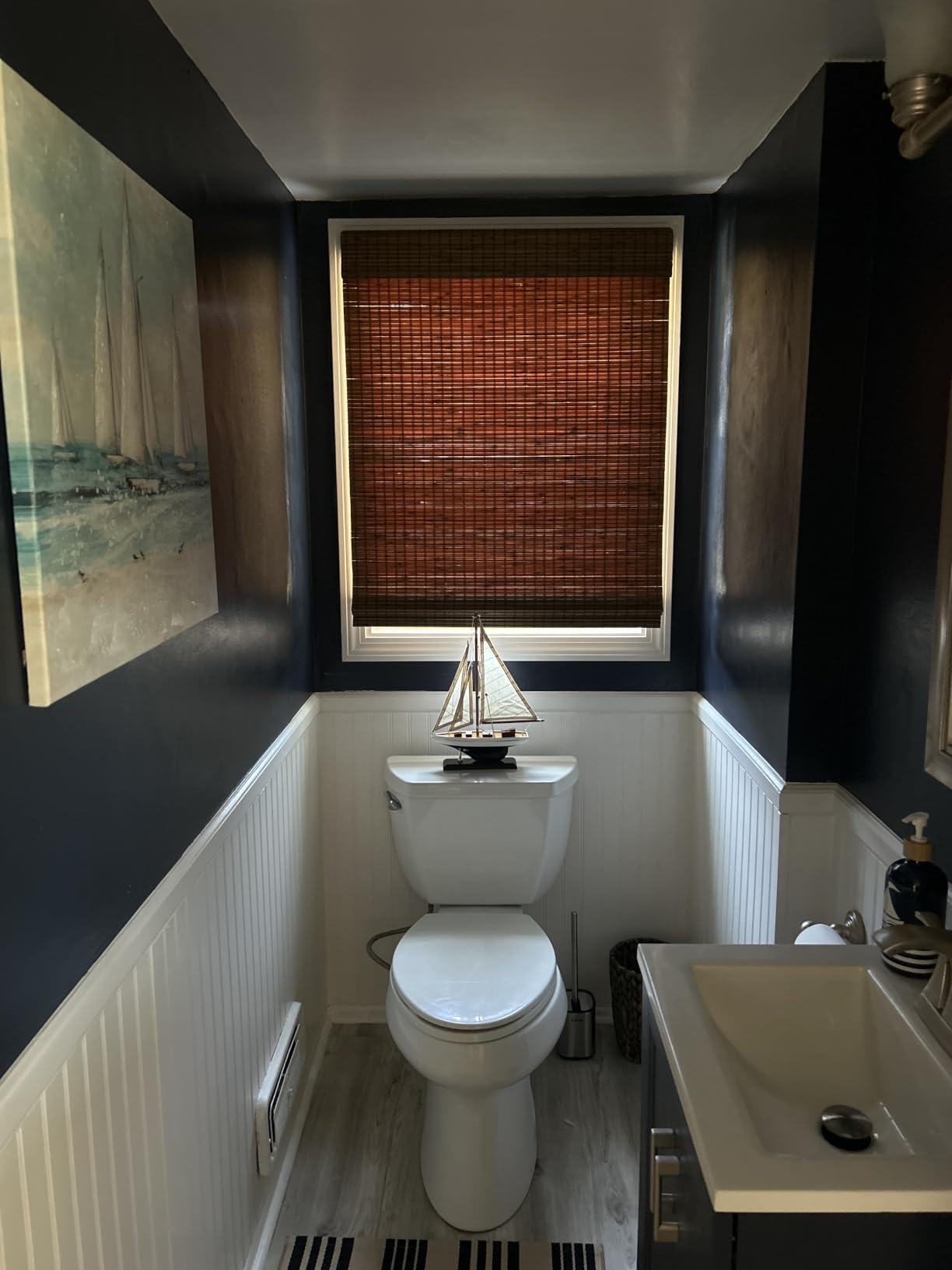 UNISHADES Cordless Bamboo Roman Shades, 26.5×48 in, Highfield Teak | Wide Bamboo Strip Weaving Technique, High light-blocking capacity, High Level of Privacy Protection customer photo 1