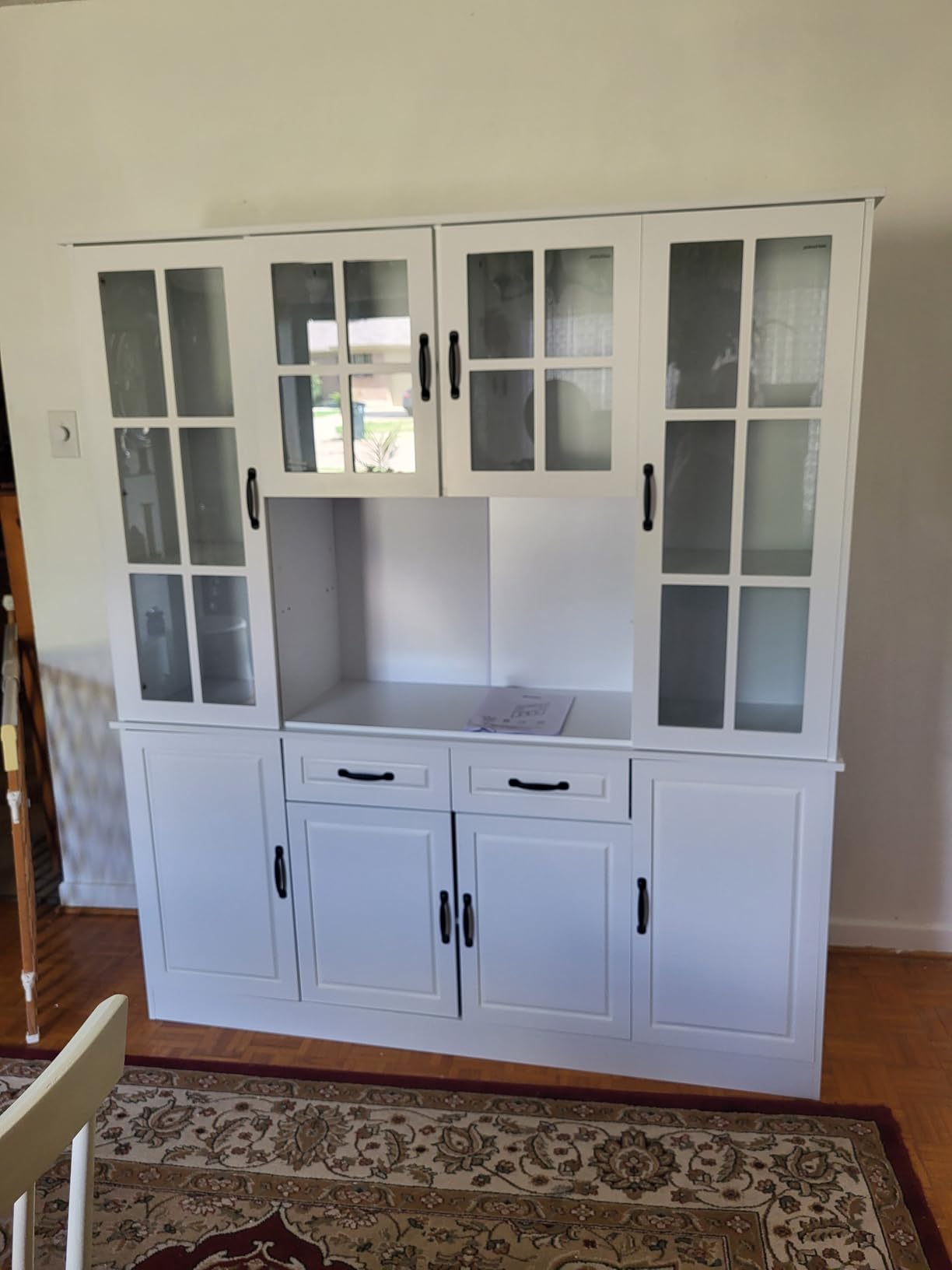 MU Kitchen Storage Cabinet with Glass Doors, Large China Hutch with 2 Drawers & 5 Adjustable Shelves, Kitchen Pantry Hutch for Home Office, Living Room, White (15.8