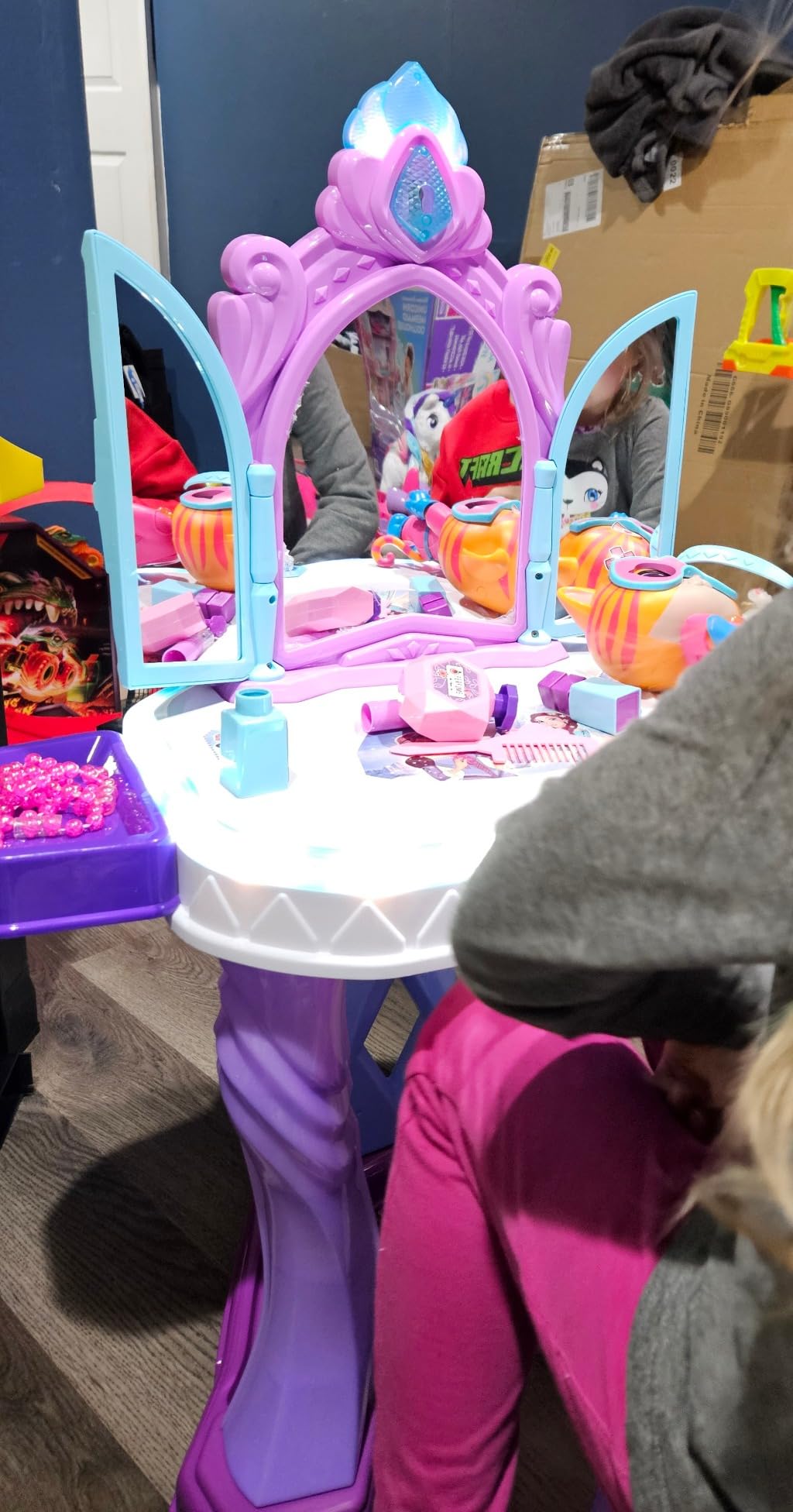 Lehoo Castle Kids Vanity Table and Chair Set, Girls Vanity Makeup Table Set | Toddler Vanity with Mirror Light & Music, Salon Pretend Play Princess Dress Up Playset, Magic Gifts for 3 4 5 Years Old Girls customer photo 1