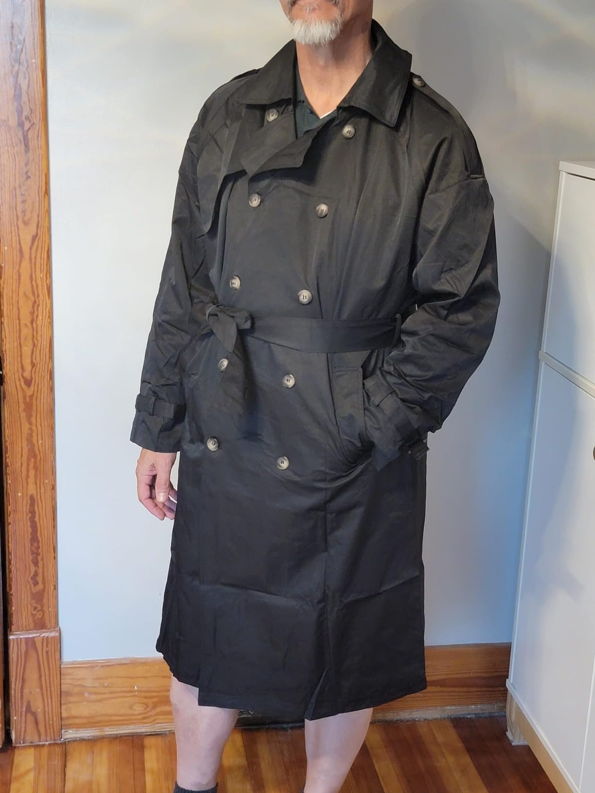 Runcati Mens Trench Coat Double Breasted Long Jacket Casual Windbreaker Notched Lapel Belted Overcoat customer photo 2