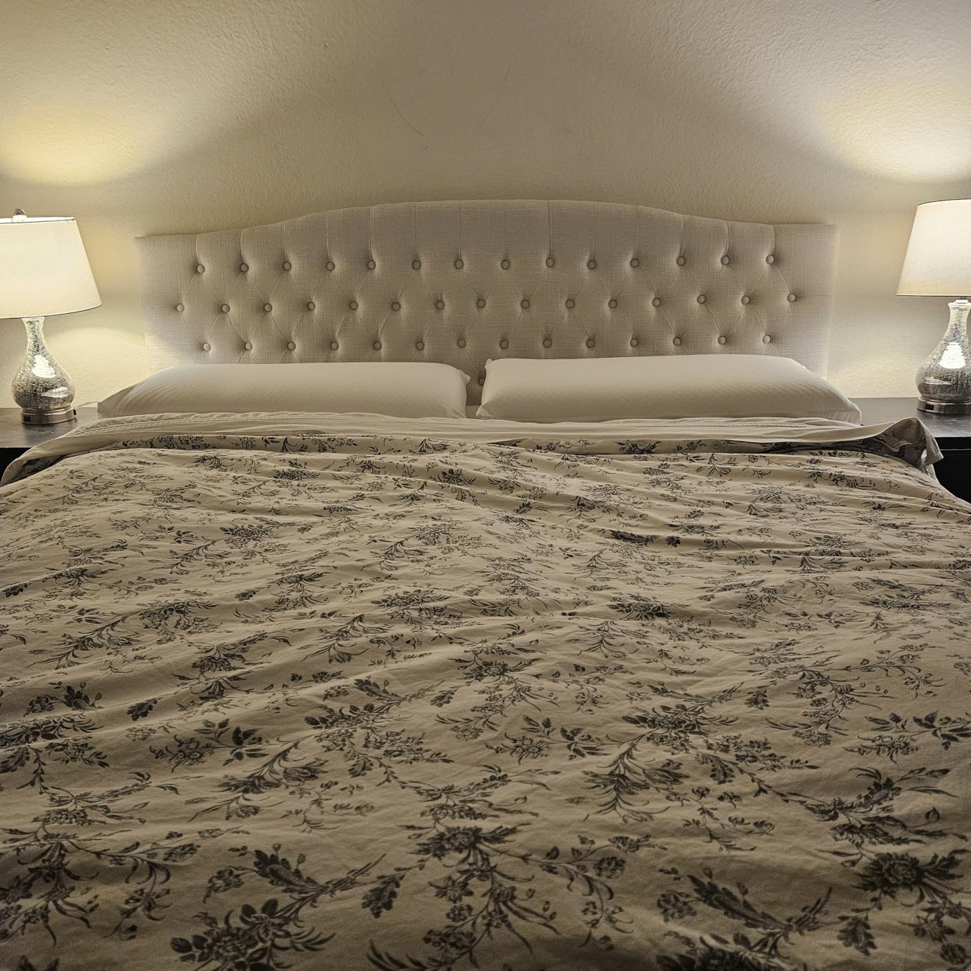 Furpopup Linen Upholstered Headboard Queen/Full Size Bed Tufted Button Headboard, Featuring High-Density Sponge Padding, Luxury Texture Easy Assembly Comfort and Style-Ivory customer photo 2