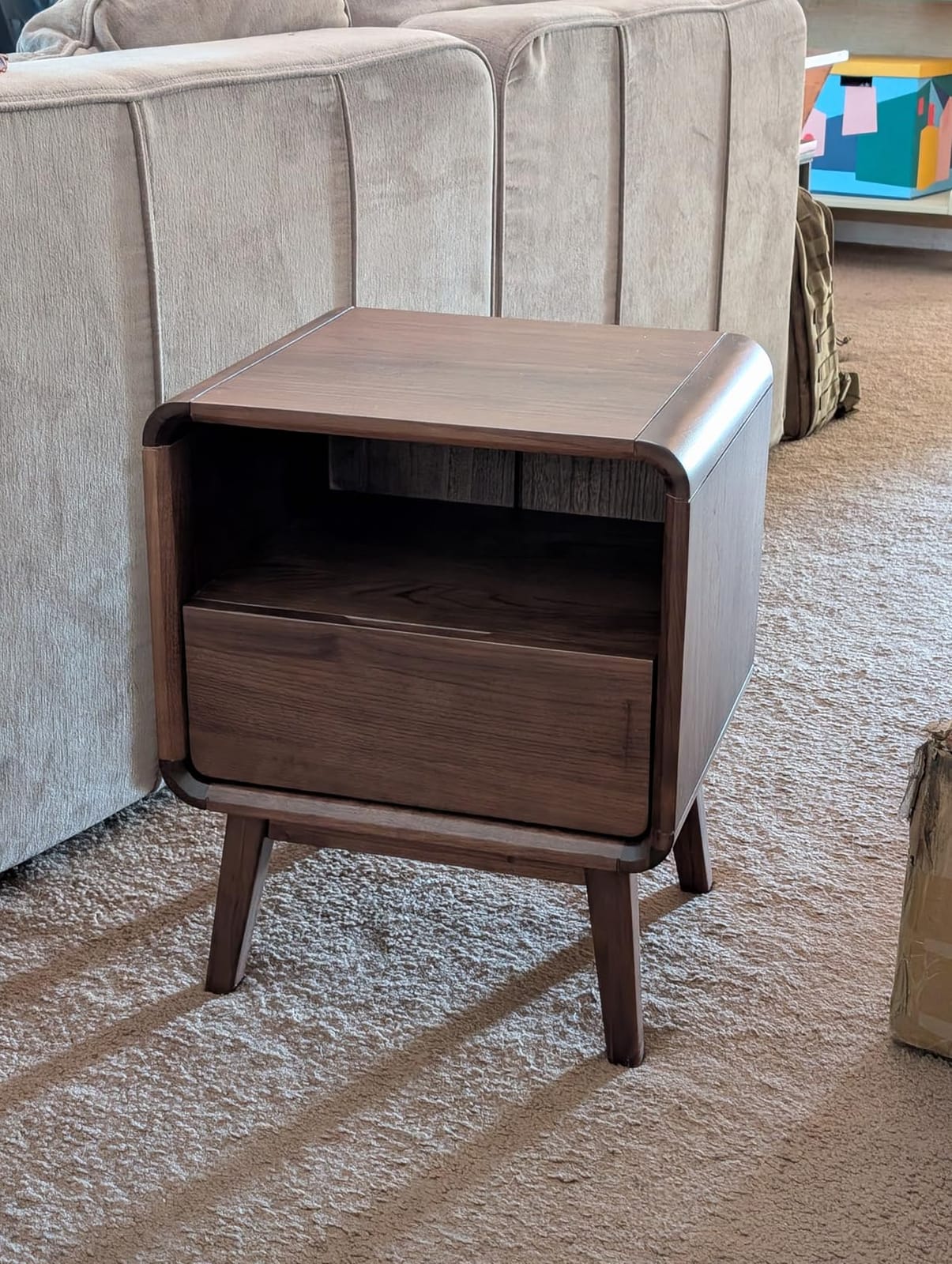 100% Solid Oak Wood Nightstand, Natural Wood Nightstand with Drawer Open Shelf, Mid Century Modern Night Stand for Bedroom customer photo 1