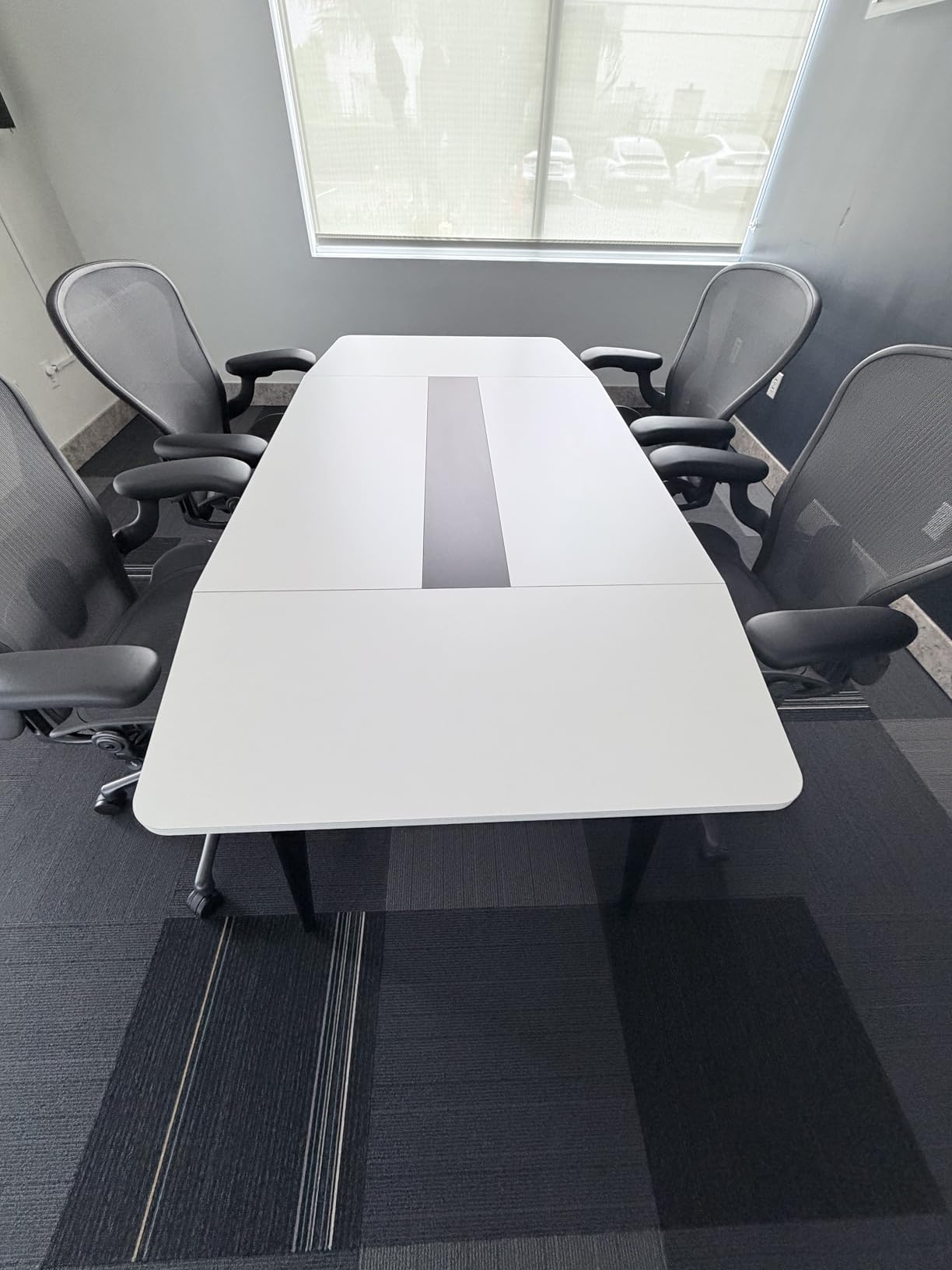 Tribesigns 8FT Conference Table, 94.48L x 47.21W x 29.52H Inches Boat Shaped Meeting Table with Rectangle Grommet, Modern Seminar Boardroom Table for Office Conference Room (Grey & Black, 8ft) customer photo 1