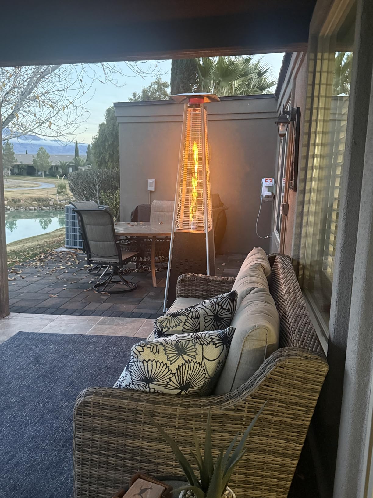 48,000 BTU Flame Pyramid Pool Heater With Cover, Triple Safety Protection Portable Patio Heater with Patio Cover, Warm Glass Tube with Durable Wheels-Brown customer photo 2