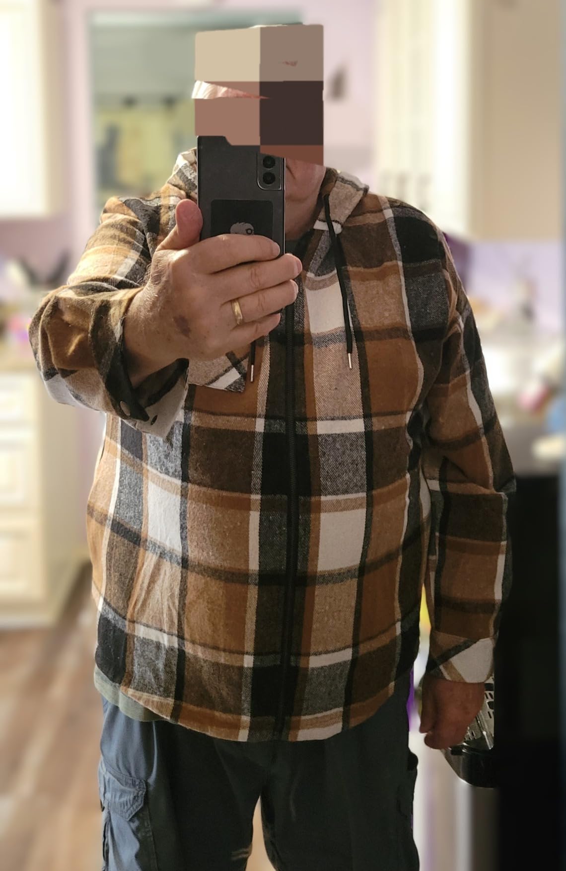 COOFANDY Men's Flannel Fleece Jacket Sherpa Lined Shirt Jacket Plaid Zip Up Hoodie Soft Warm Coat with Hood customer photo 1