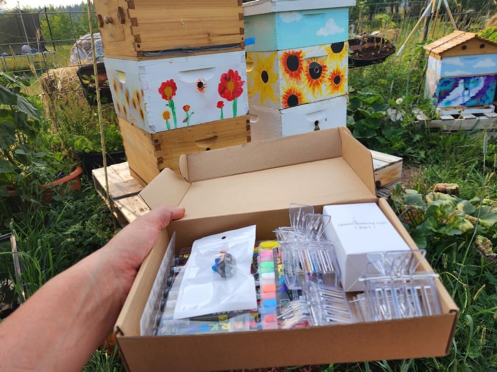 Qualirey 19 Pcs Plastic Queen Bee Marking Kit Catcher Cage Bottles, Multicolor Pens for Year Coding, Catcher Bottles with Clips, Entrance Gate and Cell Cups, Beekeeping Supplies for Apiary customer photo 1