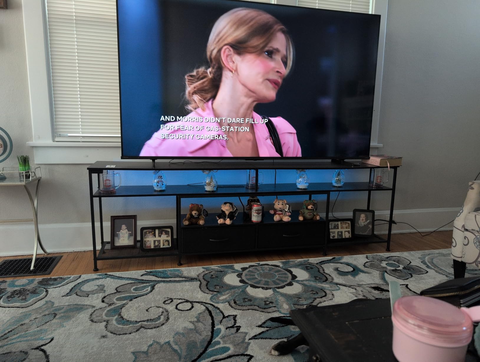 Huuger 63 Inch LED TV Stand for 65 70 Inch TV, Entertainment Center with Open Shelves and Power Outlets, TV Console for Living Room, Media Console with Drawers, Black customer photo 1