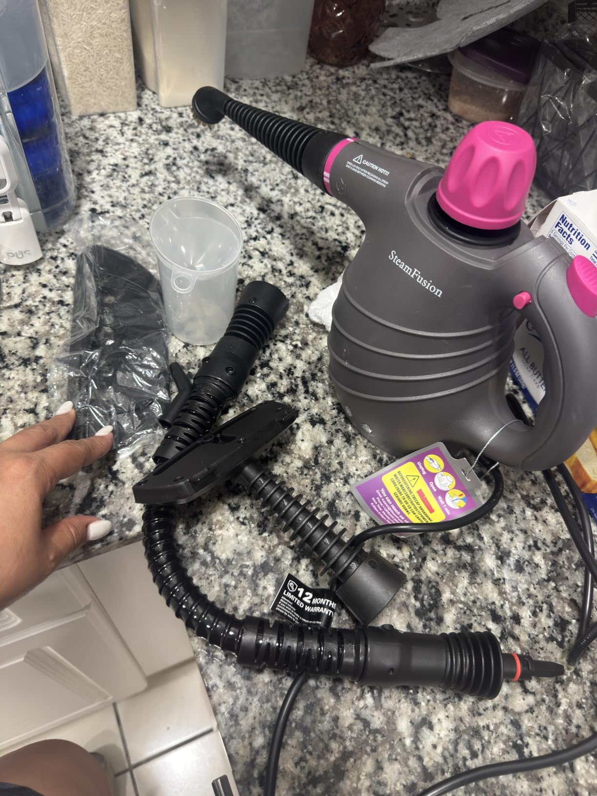 Pressurized Handheld Steam Cleaner with 10pcs Accessories&Safety Lock, Multi-Purpose Natural Deep Cleaning Steamer, Multi-Surface Steamer for Cleaning Home, Car, Upholstery, Grout and More customer photo 2