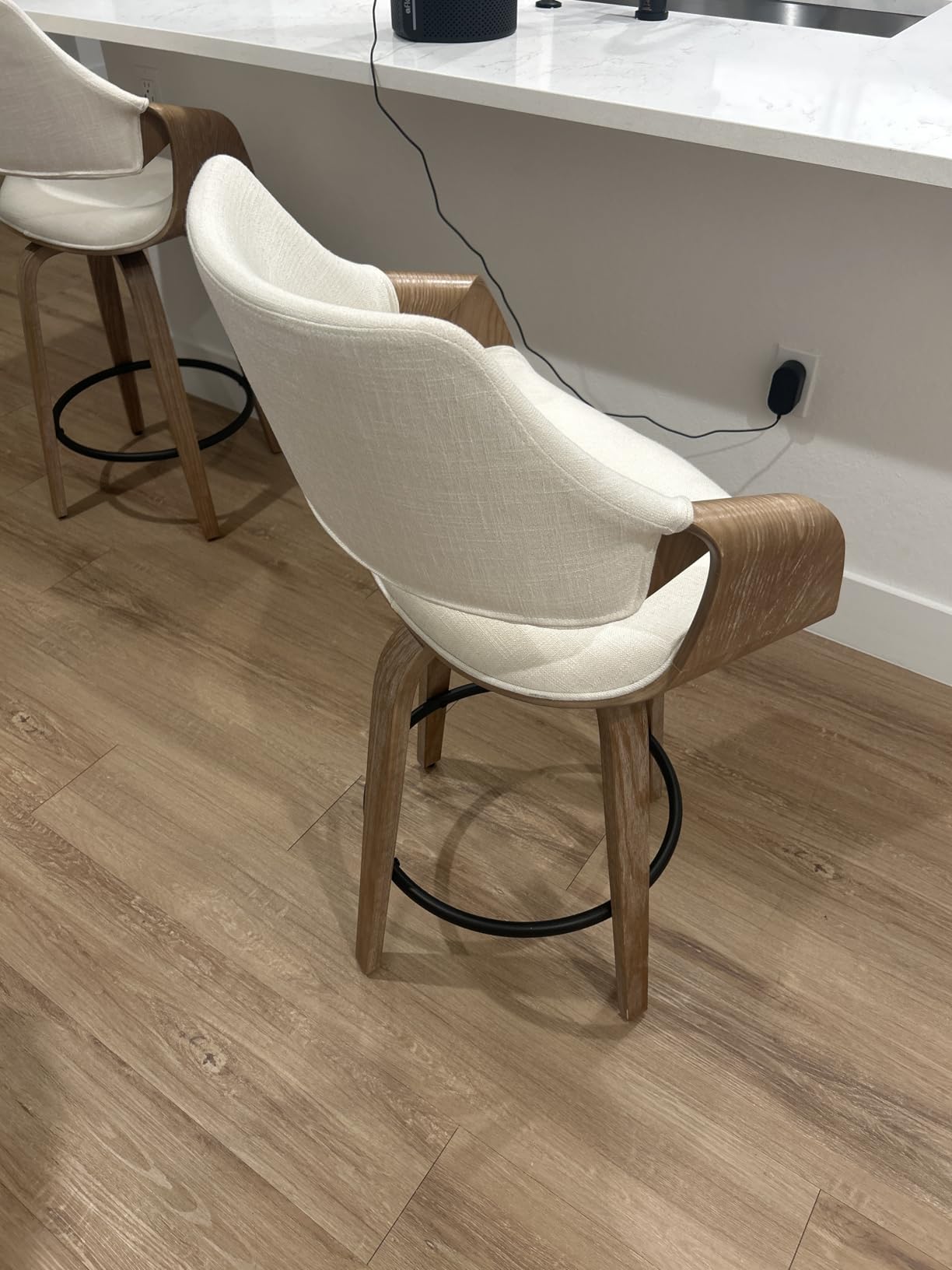 26 Inch Modern Barrel Swivel Counter Stools Counter Height Swivel Bar Stools with Backs Set of 4, Beige Chenille Upholstered Bar Height stools, Farmhouse Solid Wood Barstools for Kitchen Island, Home Bar customer photo 2