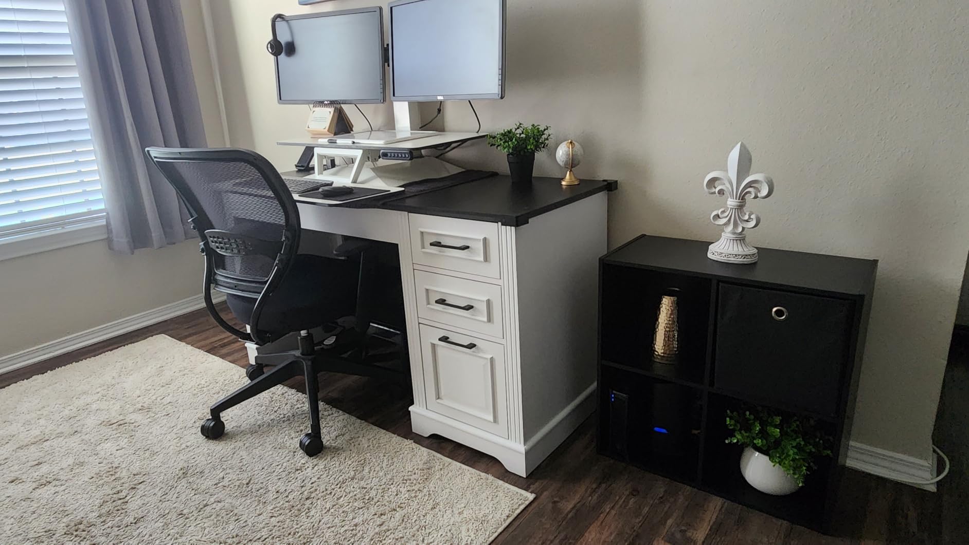 Itaar Farmhouse Executive L Shaped Desk, Home Office Desk with File Drawer and Power Outlet, Computer Corner Desk with Drawers and Storage Cabinet, Workstation for Office Home, White customer photo 1