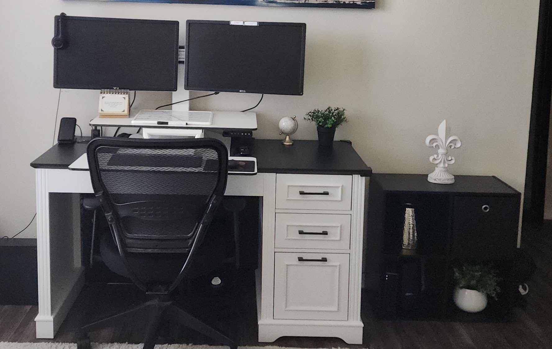Itaar Farmhouse Executive L Shaped Desk, Home Office Desk with File Drawer and Power Outlet, Computer Corner Desk with Drawers and Storage Cabinet, Workstation for Office Home, White customer photo 2