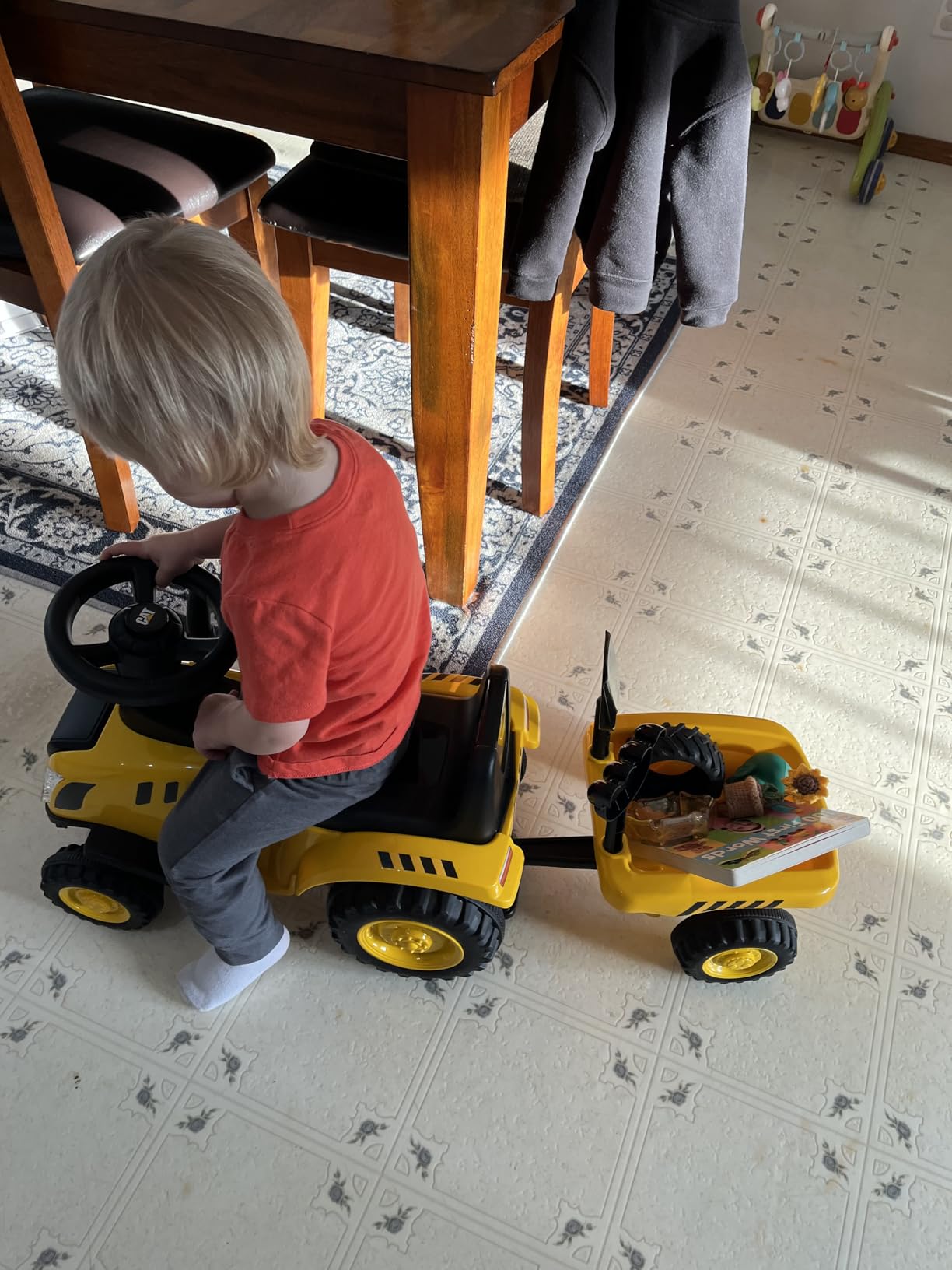 Licensed Caterpillar Ride on Tractor by OLAKIDS, 2 in 1 Ride on Push Car with Detachable Trailer, Foot to Floor Walker Toy Sliding Truck Gift for Kids Toddler customer photo 2
