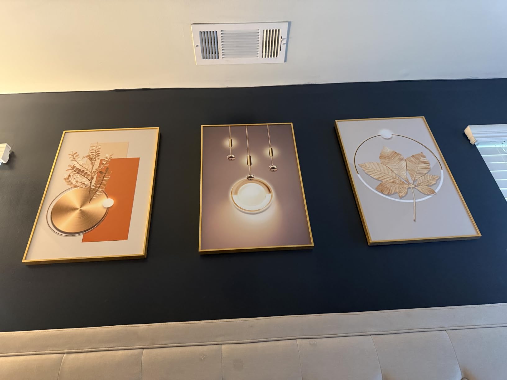 Framed Modern Luxury Gold Large Wall Art for Living Room, 3 Piece 24x36 In | Solid golden framed prints, Crystal coating wall paintings, Big geometric wall art for bedroom dining room hallway customer photo 2