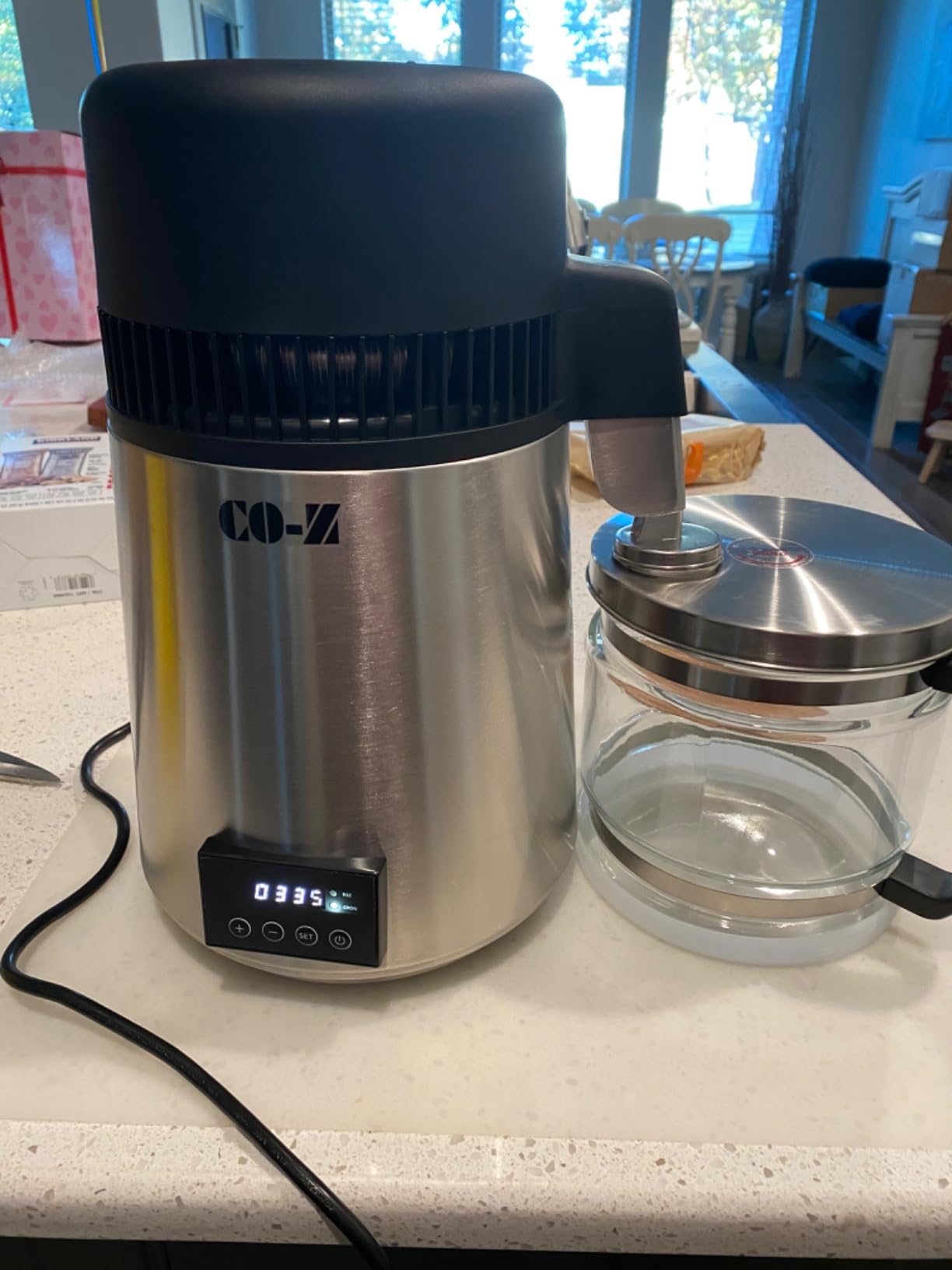CO-Z 1.1 Gallon Water Distiller, 4L 750W Countertop Maker, Glass Pot, 304 stainless steel, 0.3 gal/hr, up to 6 gal/day, auto shut-off, for home office lab dental, dark blue customer photo 1